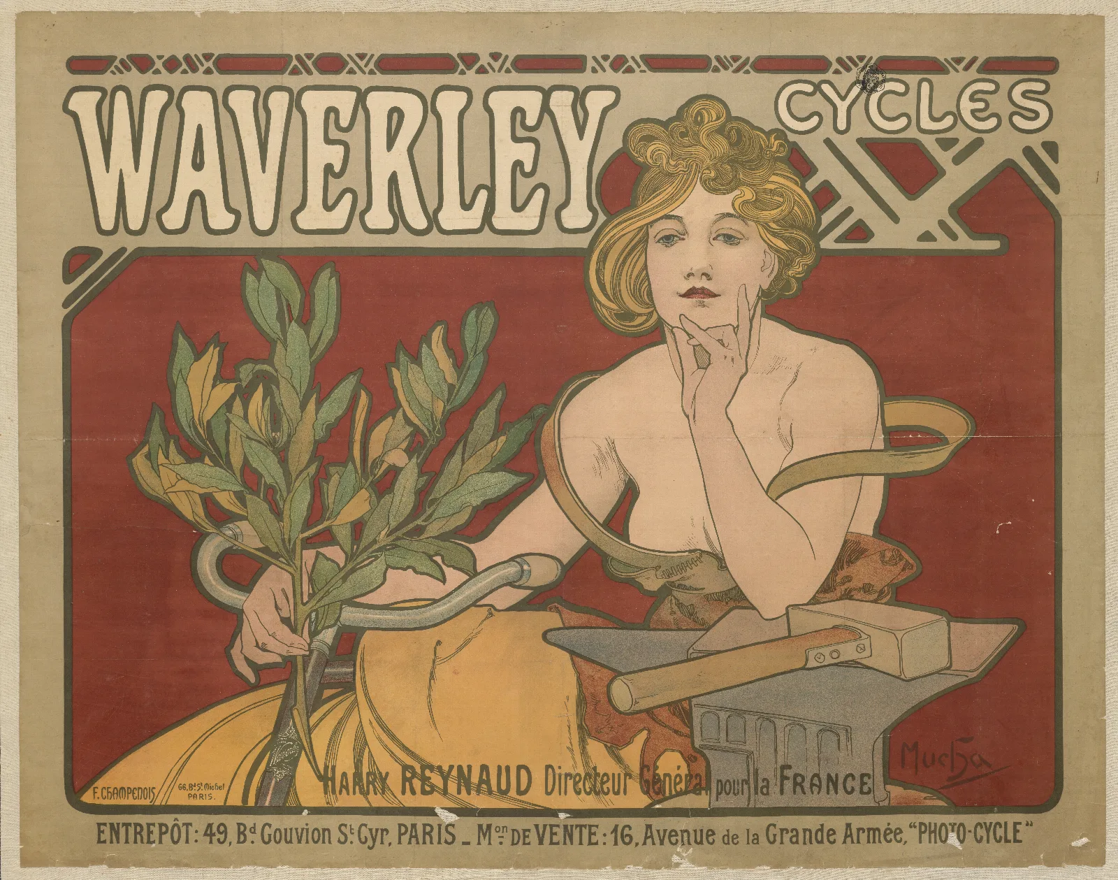 Waverley Cycles Wall Art by Alphonse Mucha - Canvas Print
