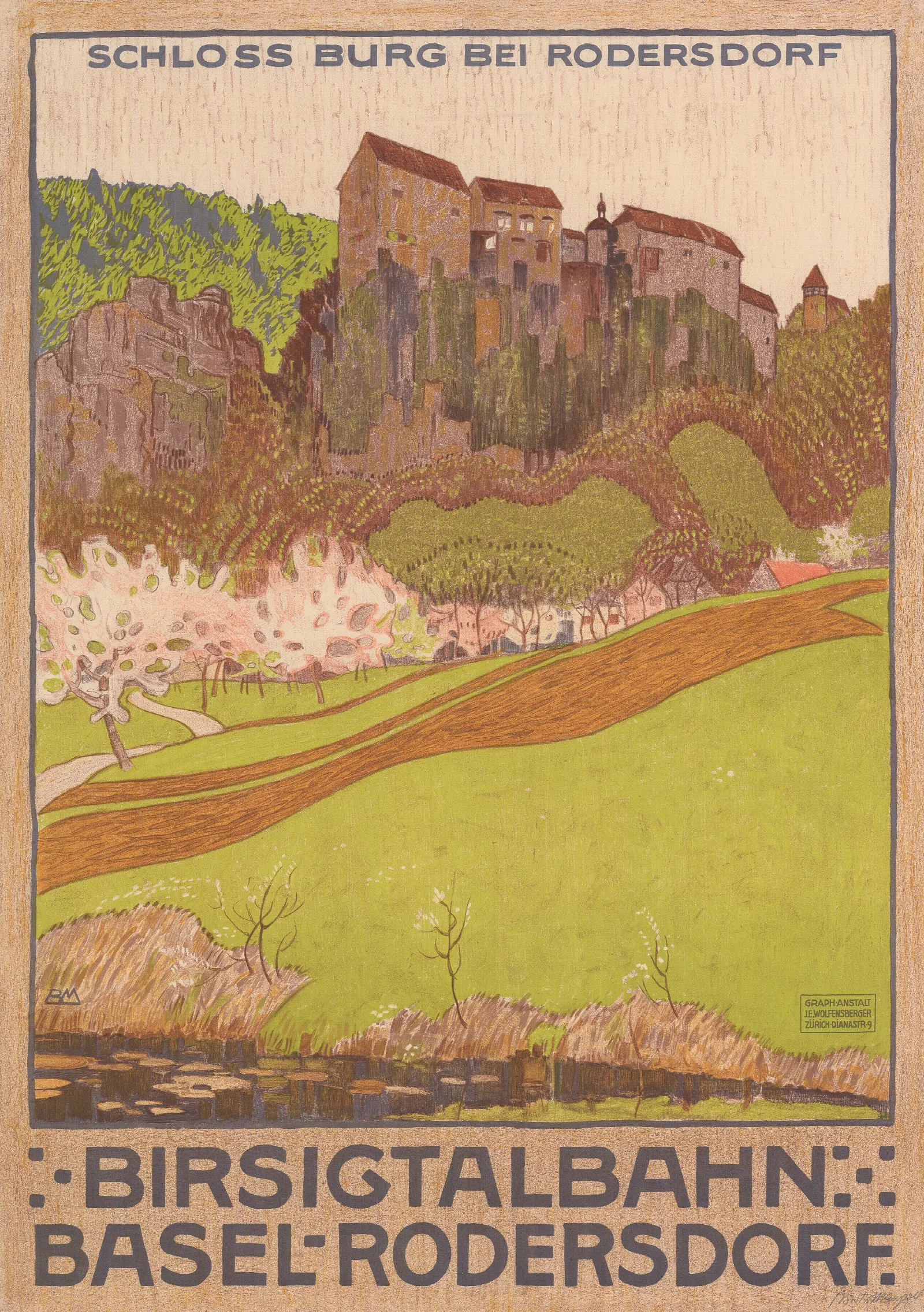 Birsigtalbahn Basel Rodersdorf Depicted Place Burg Castle Wall Art by Burkhard Mangold - Canvas Print