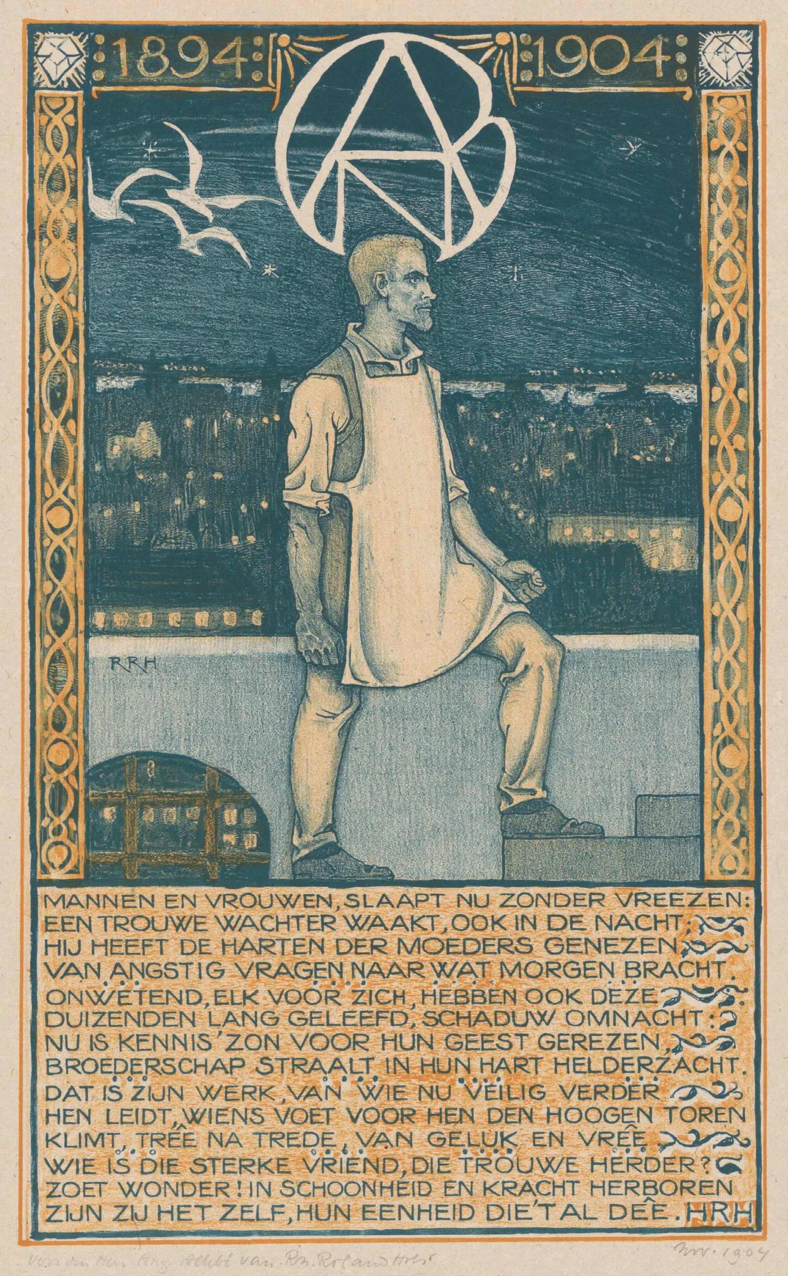 Prent Ter Gelegenheid Van Het Tienjarig Jubileum Van De Algemene Nederlandse Diamantbewerkersbond In 1904 Wall Art by Richard Nicolaüs Roland Holst - Canvas Print