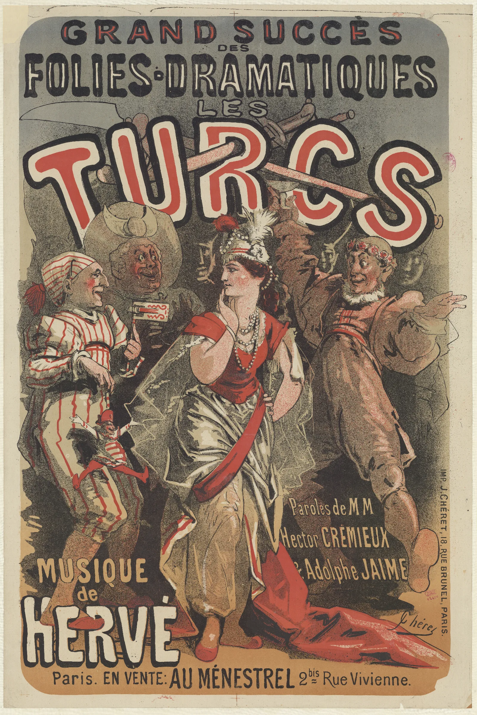 Theatre Des Folies Dramatiques Les Turcs Musique De Herve Wall Art by Jules Chéret - Canvas Print