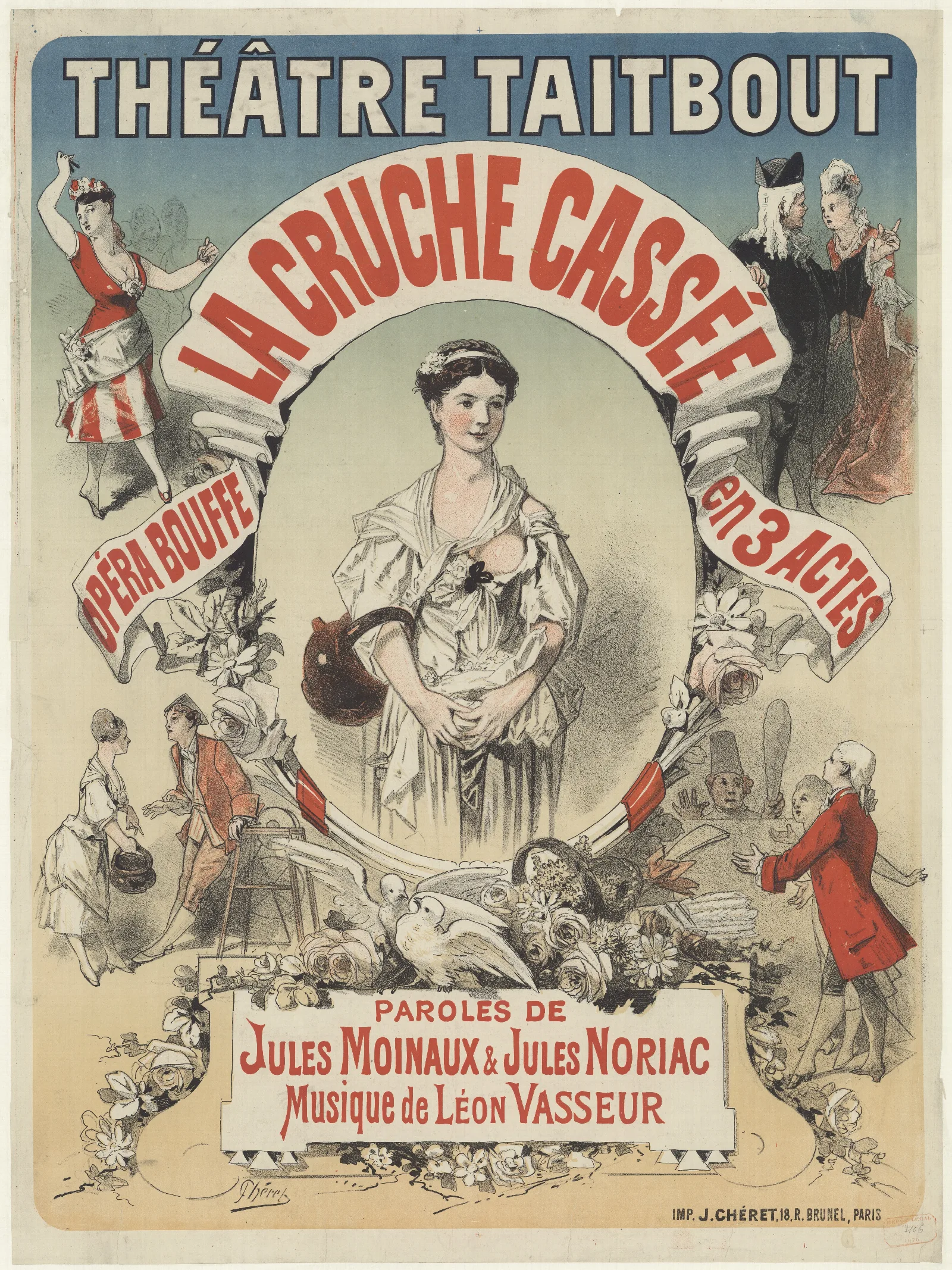 Theatre Taitbout La Cruche Cassee Musique De Leon Vasseur Wall Art by Jules Chéret - Canvas Print