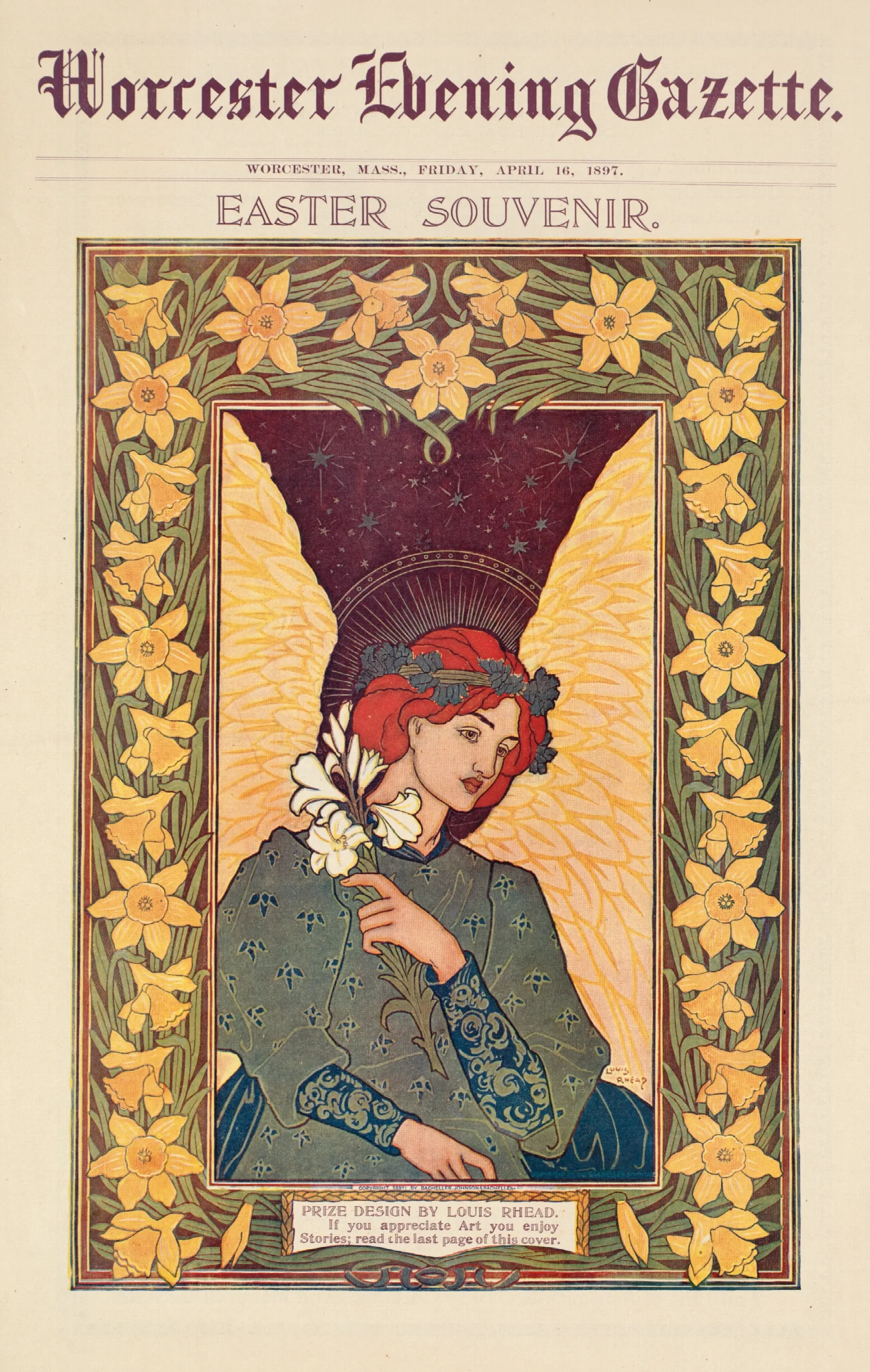 Worcester Evening Gazette Easter Souvenir Wall Art by Louis Rhead - Canvas Print