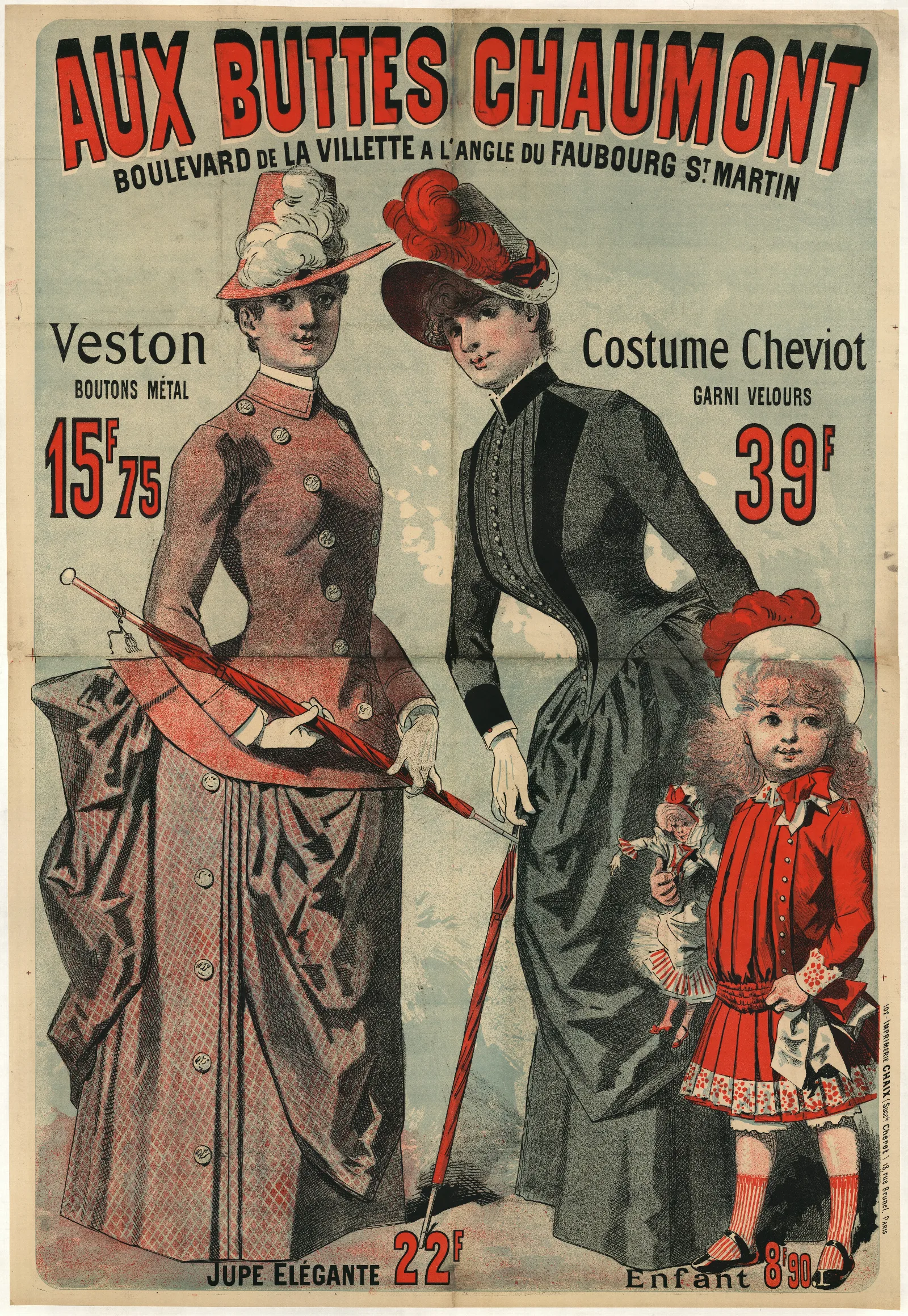 Aux Buttes Chaumont Veston Boutons Metal 15f 75 Costume Cheviot Garni Velours Wall Art by Jules Chéret - Canvas Print