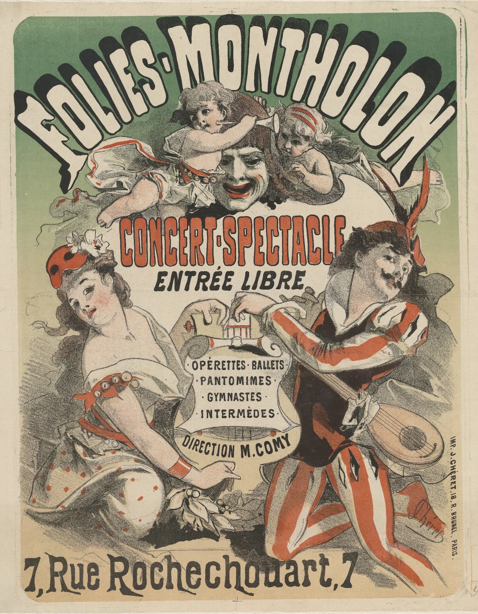 Folies Montholon Concert Spectacle Entree Libre Wall Art by Jules Chéret - Canvas Print