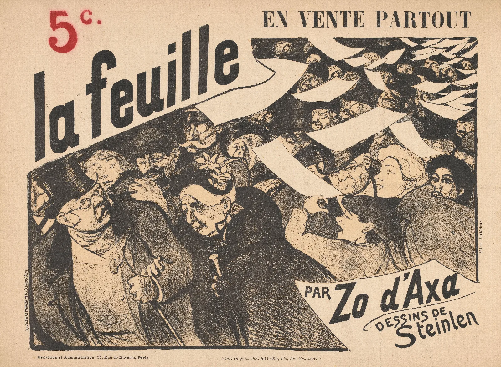La Feuille Door Zo Daxa Wall Art by Théophile Alexandre Steinlen - Canvas Print