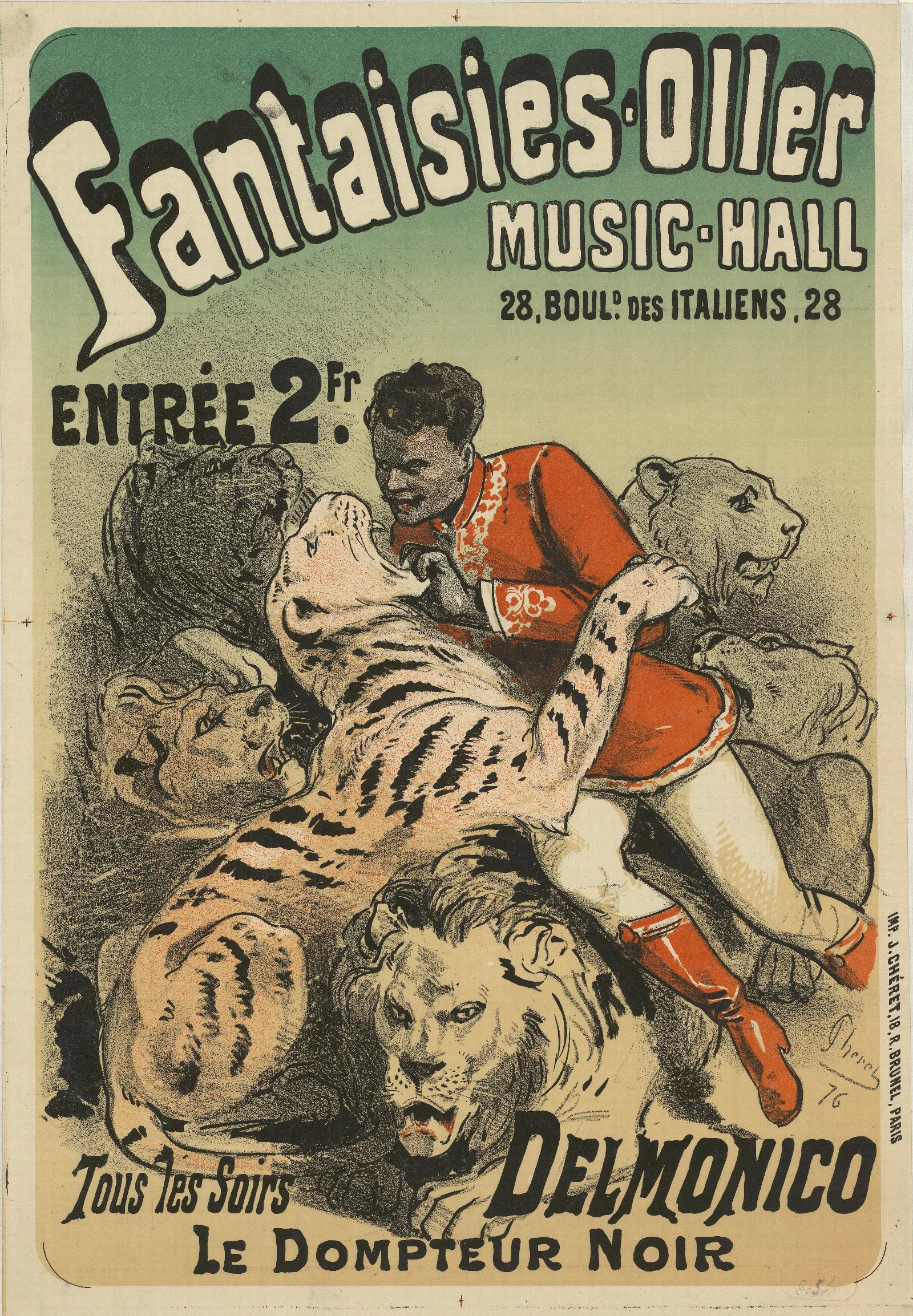 Fantasies Oller Music Hall Delmonico Le Dompteur Noir Wall Art by Jules Chéret - Canvas Print