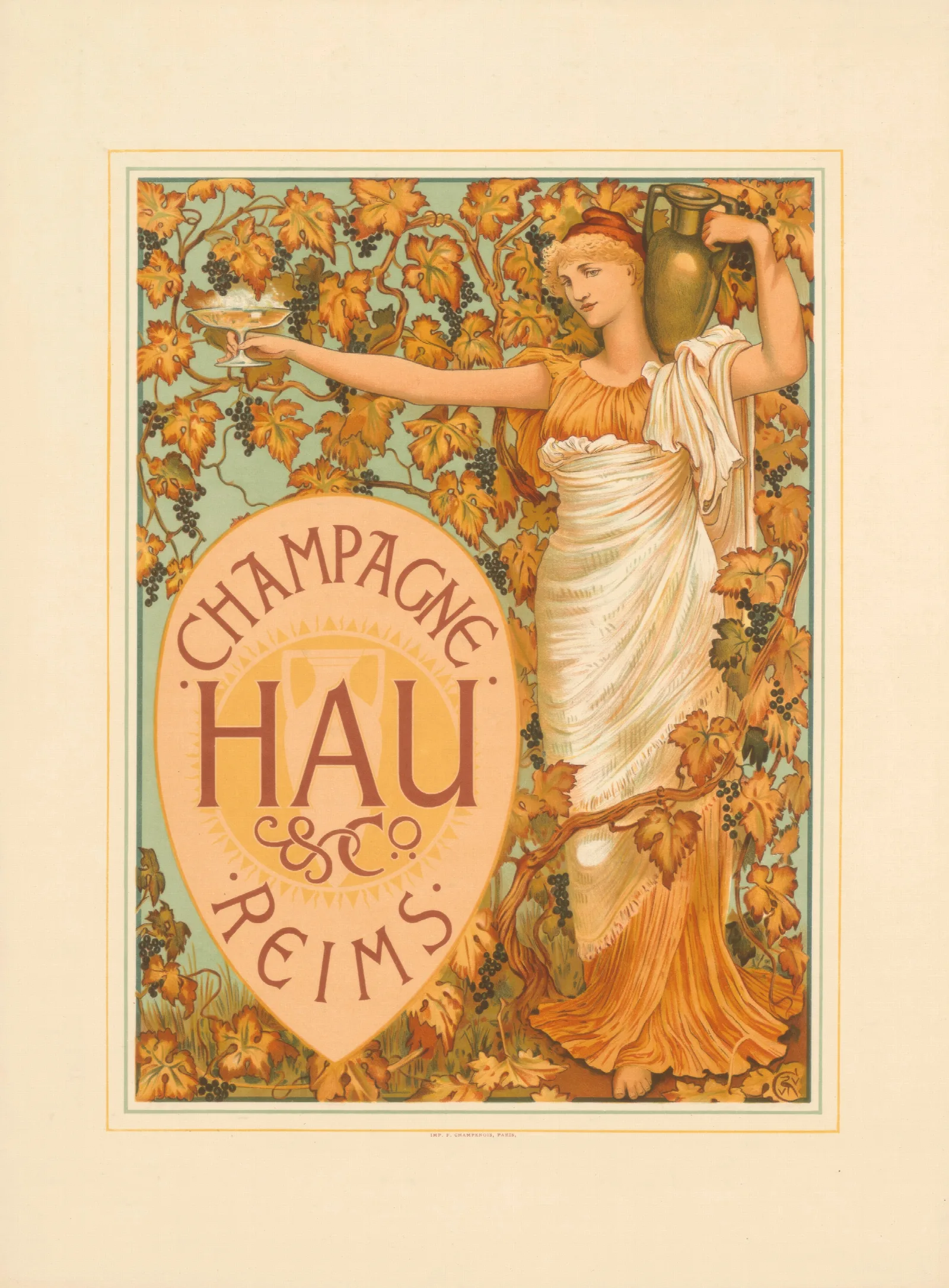 Champagne Hau Co Reims Wall Art by Walter Crane - Canvas Print