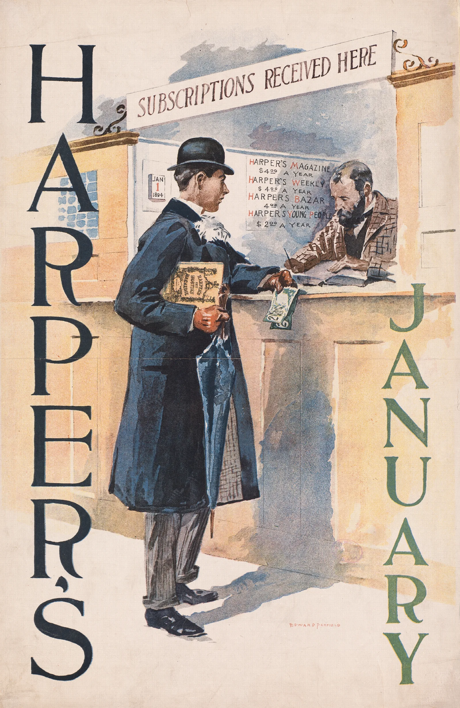 Harpers January Wall Art by Edward Penfield - Canvas Print