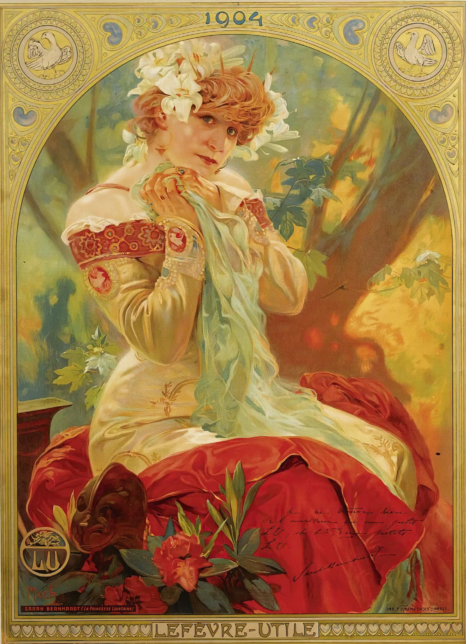 Lefevre Utile Sarah Bernhardt Wall Art by Alphonse Mucha - Canvas Print