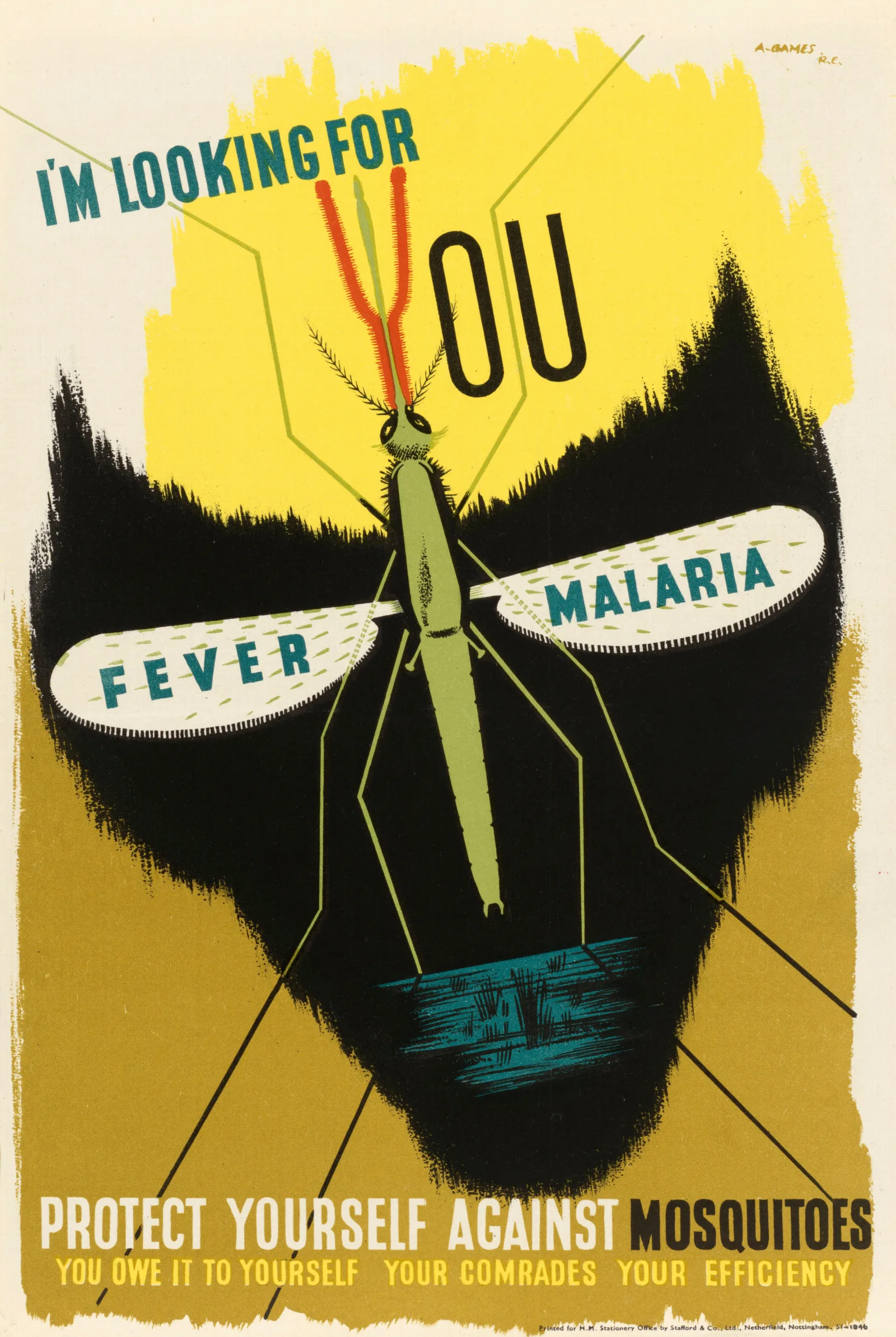 Im Looking For You Fever Malaria Wall Art by Abram Games - Canvas Print