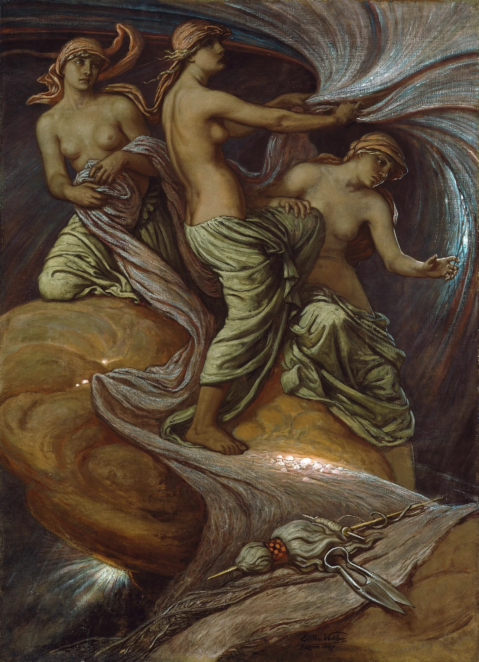 The Fates Gathering In The Stars Wall Art by Elihu Vedder - Canvas Print