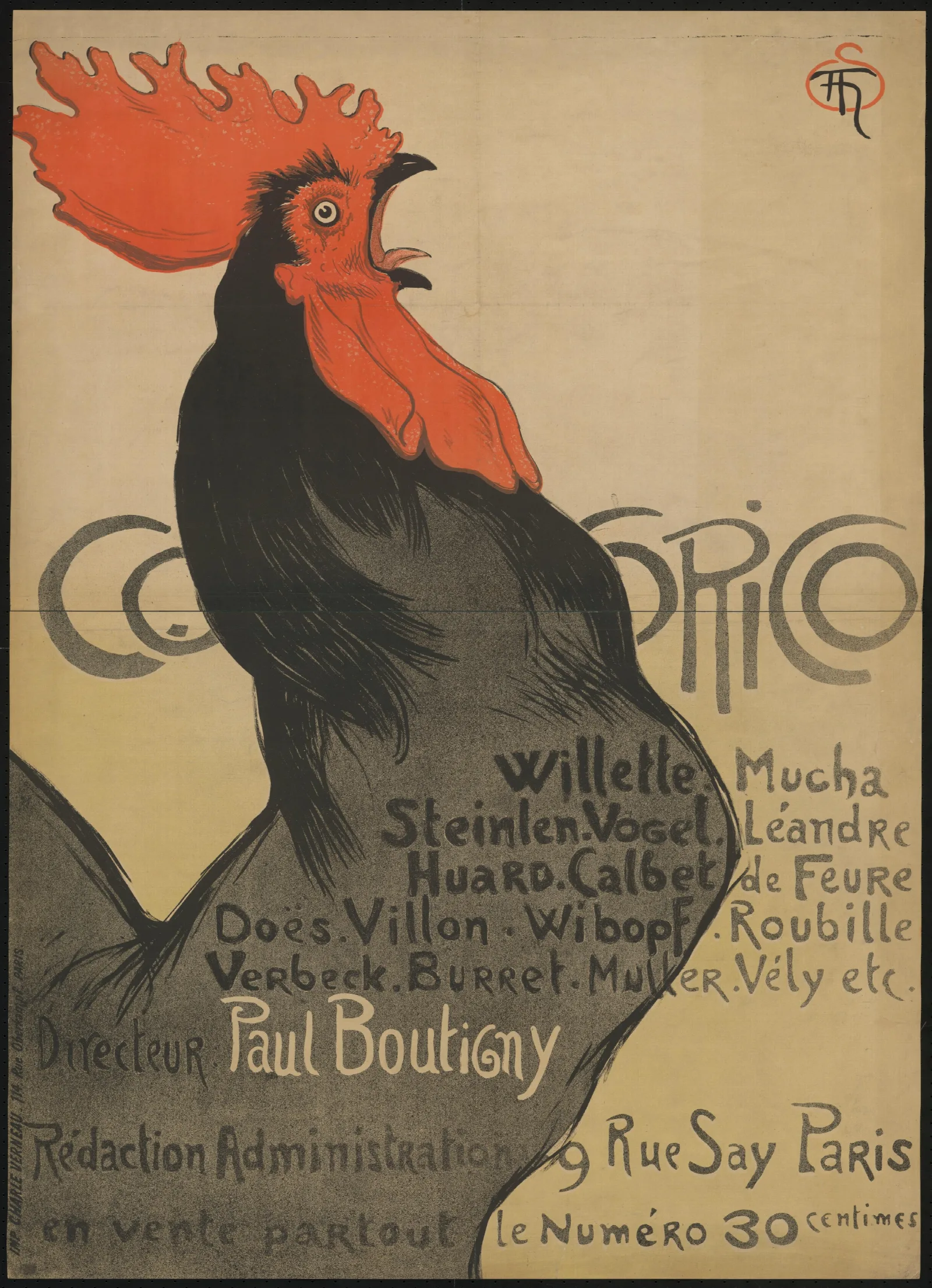 Cocorico Zeitschrift Werbung Wall Art by Théophile Alexandre Steinlen - Canvas Print