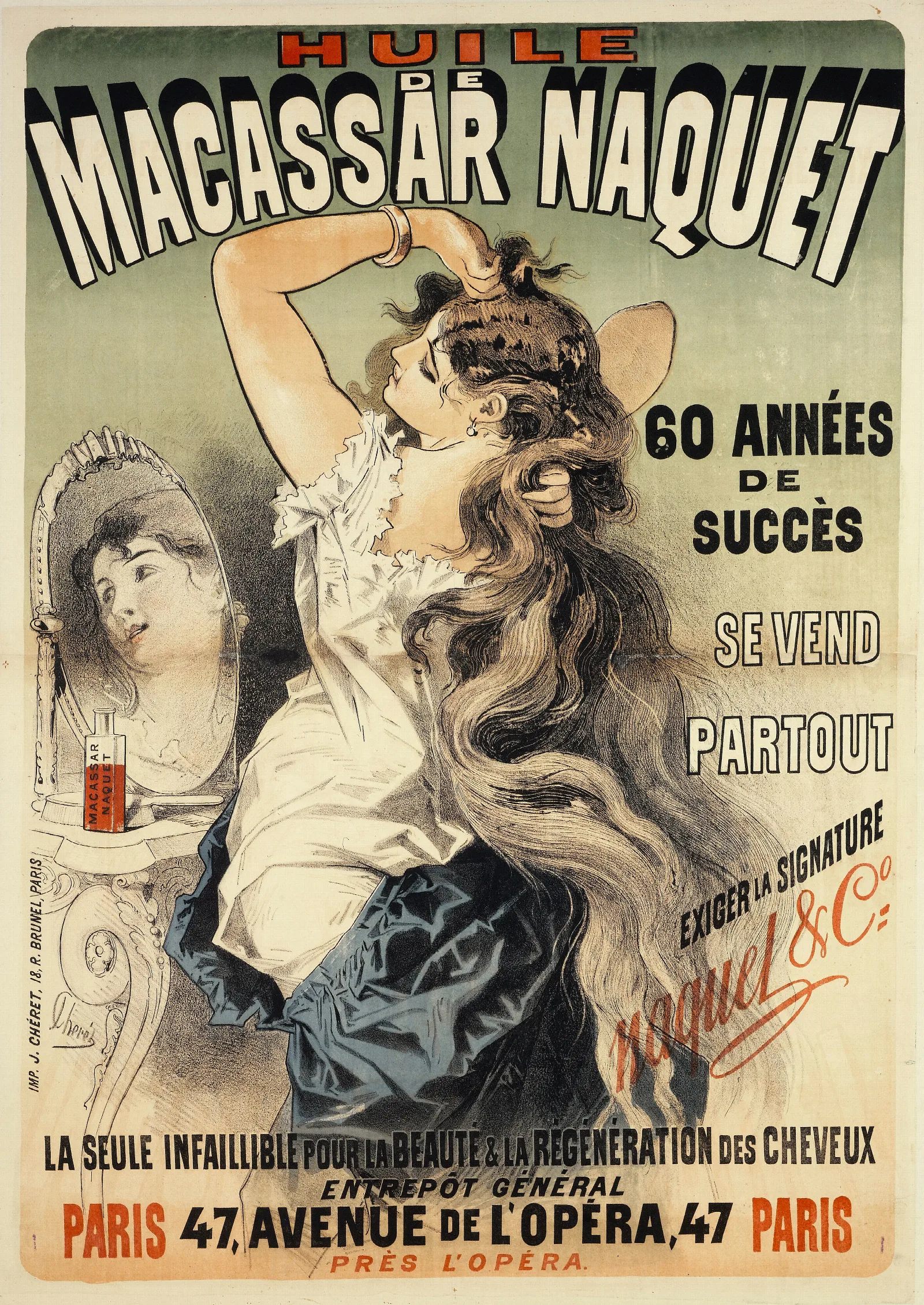 Huile De Macassar Naquet Wall Art by Jules Chéret - Canvas Print