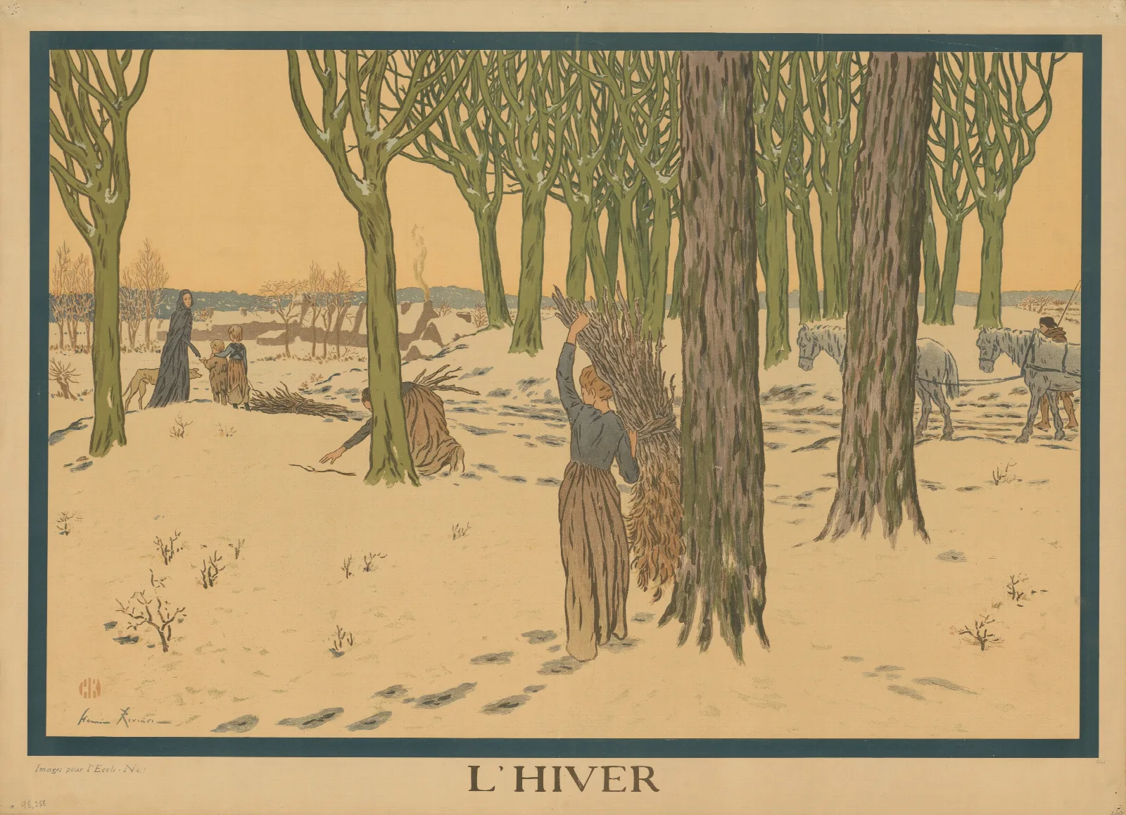 L Hiver Der Winter Images Pour L Ecole Wall Art by Henri Rivière - Canvas Print