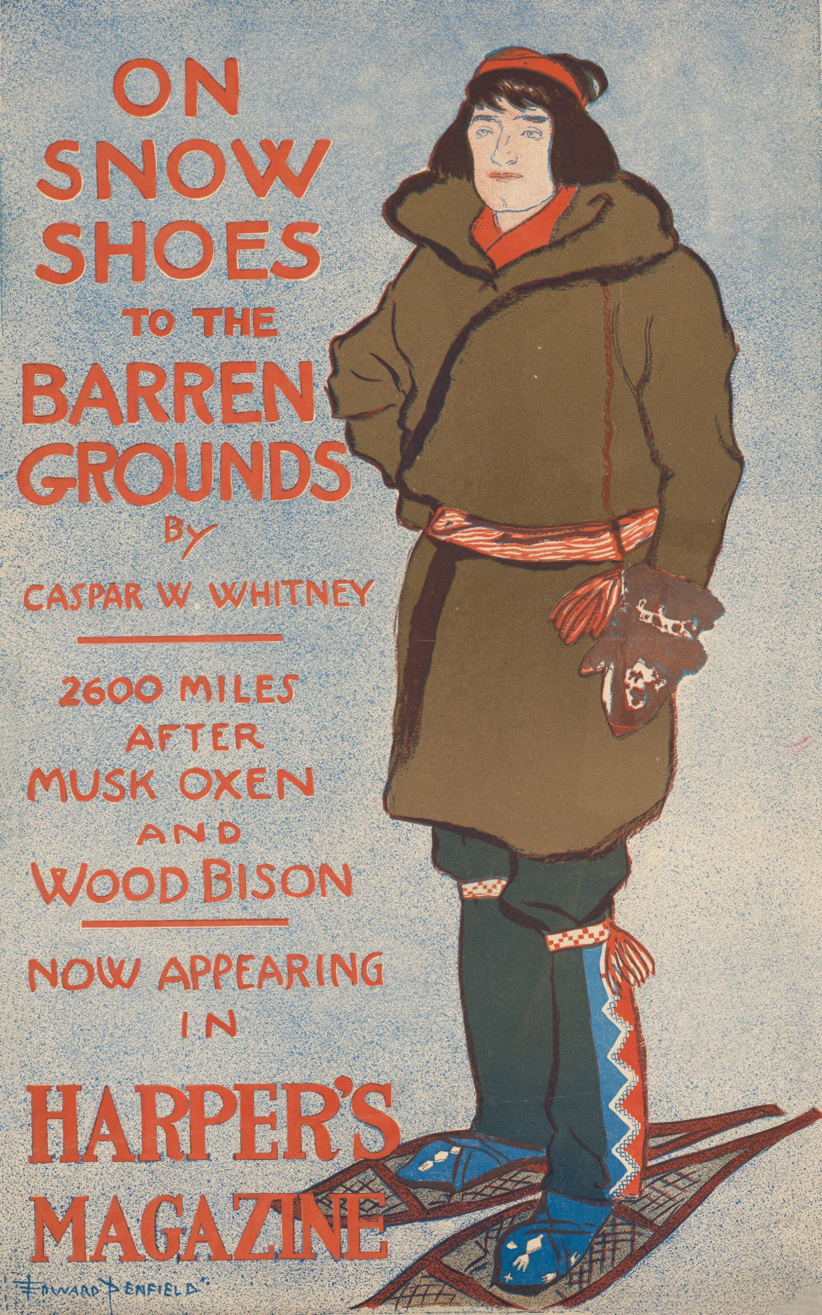 On Snow Shoes To The Barren Grounds By Caspar Whitney Wall Art by Edward Penfield - Canvas Print