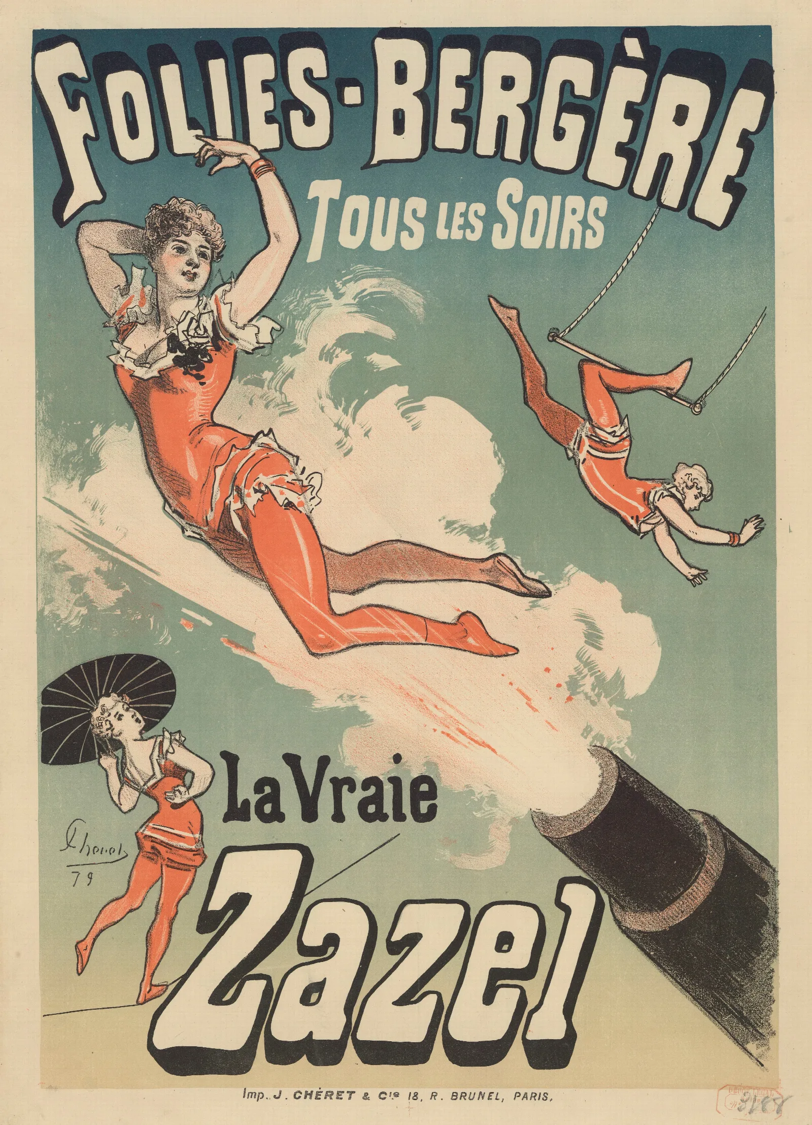 Folies Bergere La Vraie Zazel Wall Art by Jules Chéret - Canvas Print