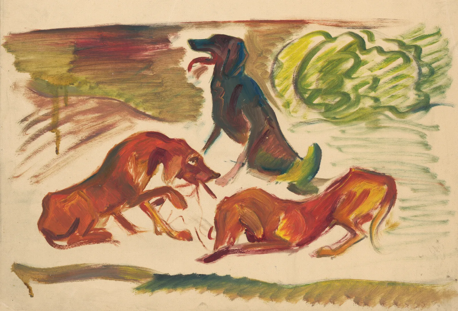 Dogs In A Landscape Wall Art by Arnold Peter Weisz-Kubínčan - Canvas Print