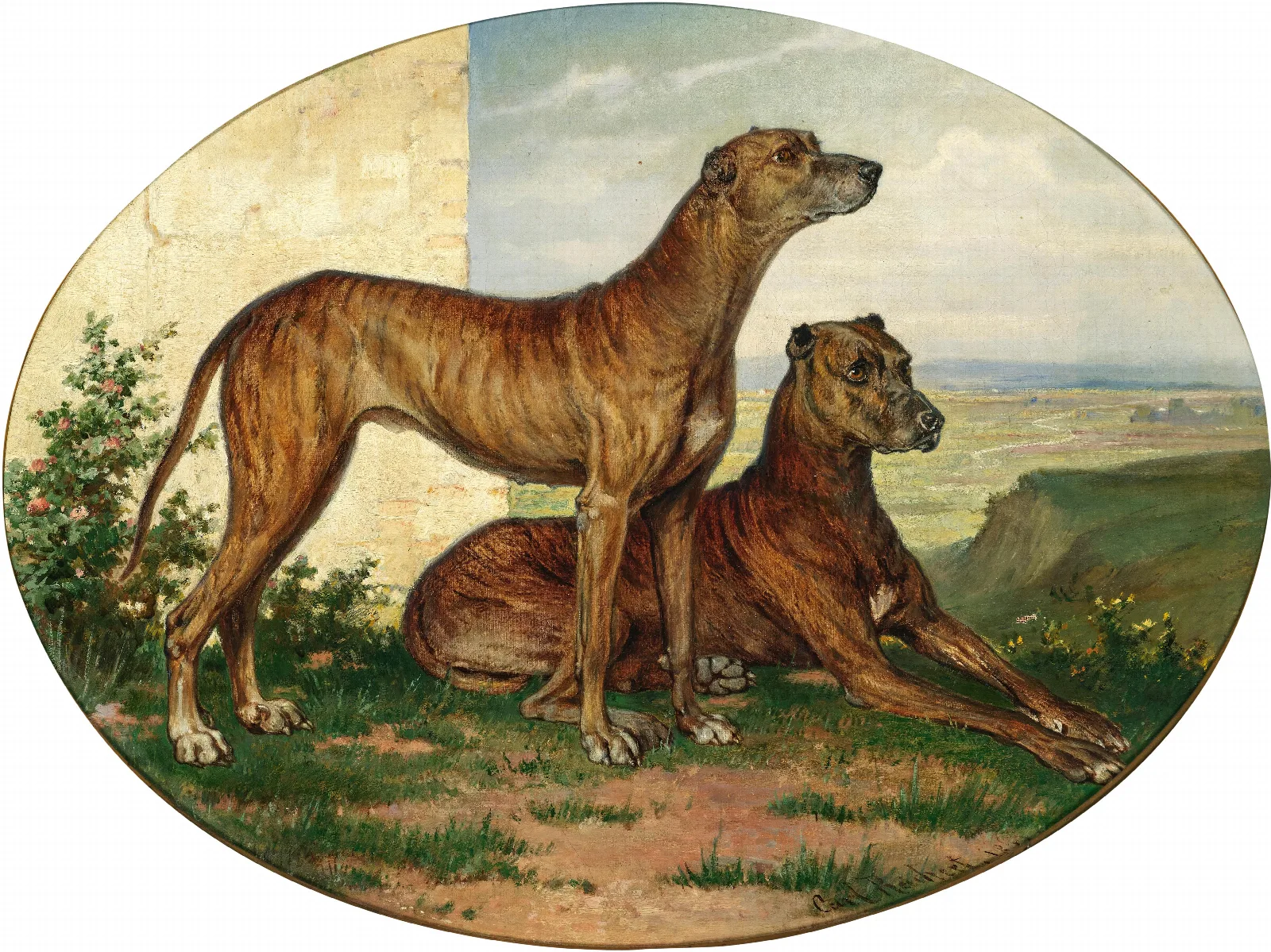 Two Great Danes In A Vast Landscape Wall Art by Carl Reichert - Canvas Print