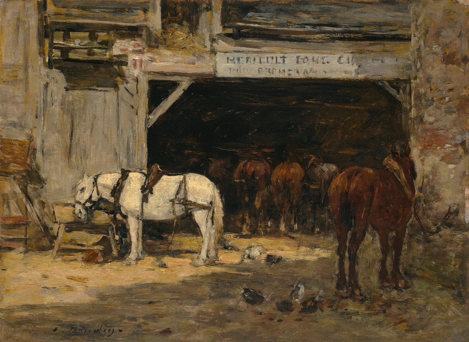 Cour Et Ecurie Dun Loueur 3 Wall Art by Eugène Boudin - Canvas Print