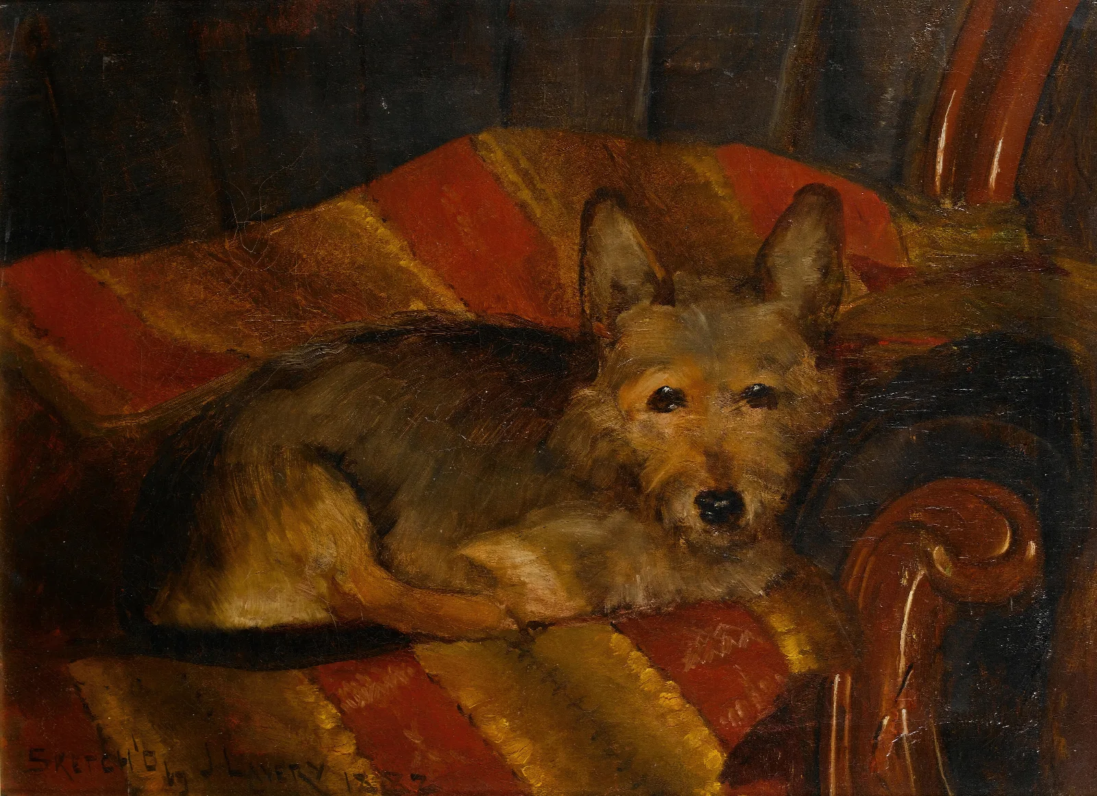 Dog On A Chair Wall Art by Sir John Lavery - Canvas Print