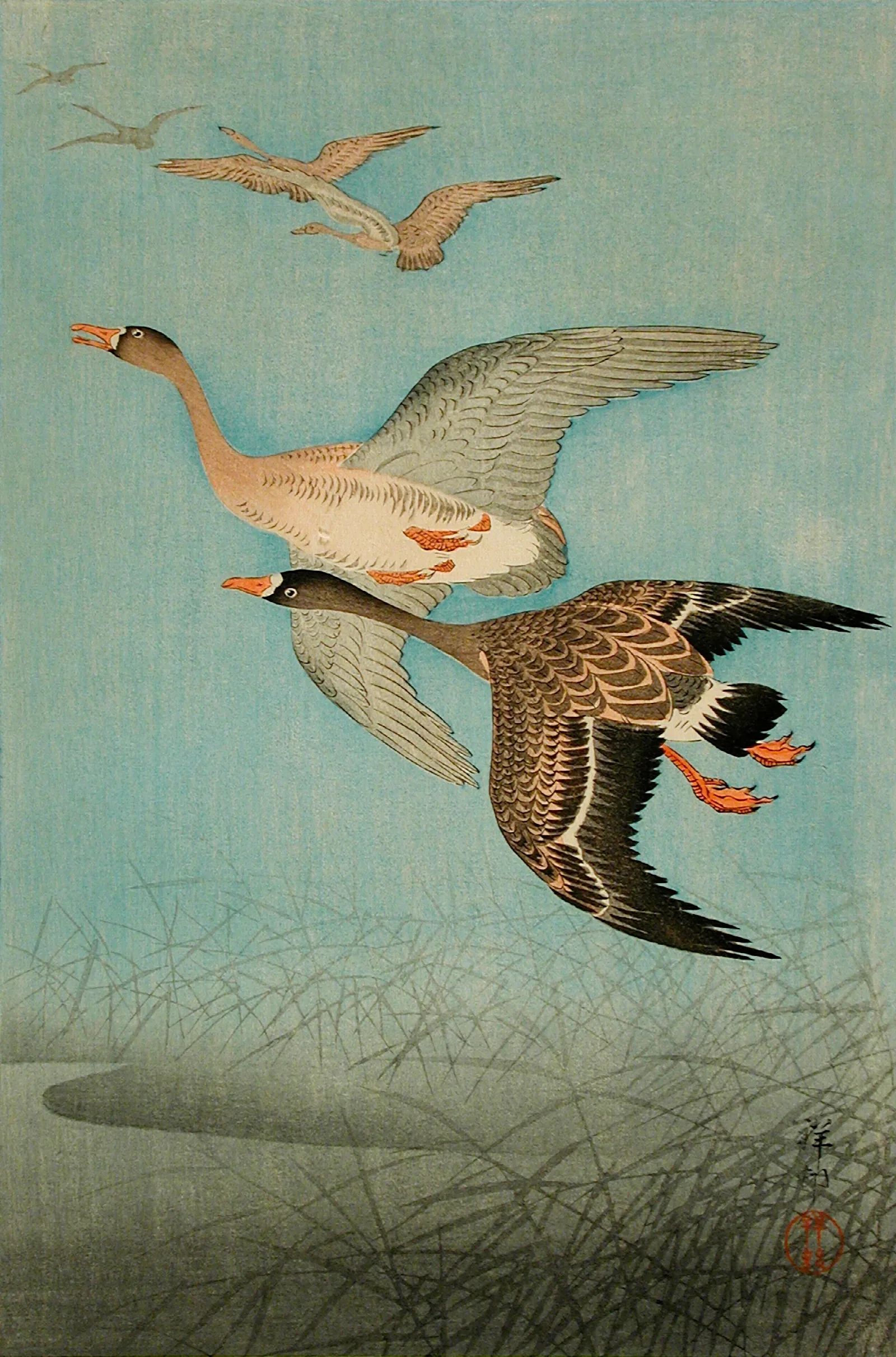Flying Geese Wall Art by Ohara Koson - Canvas Print