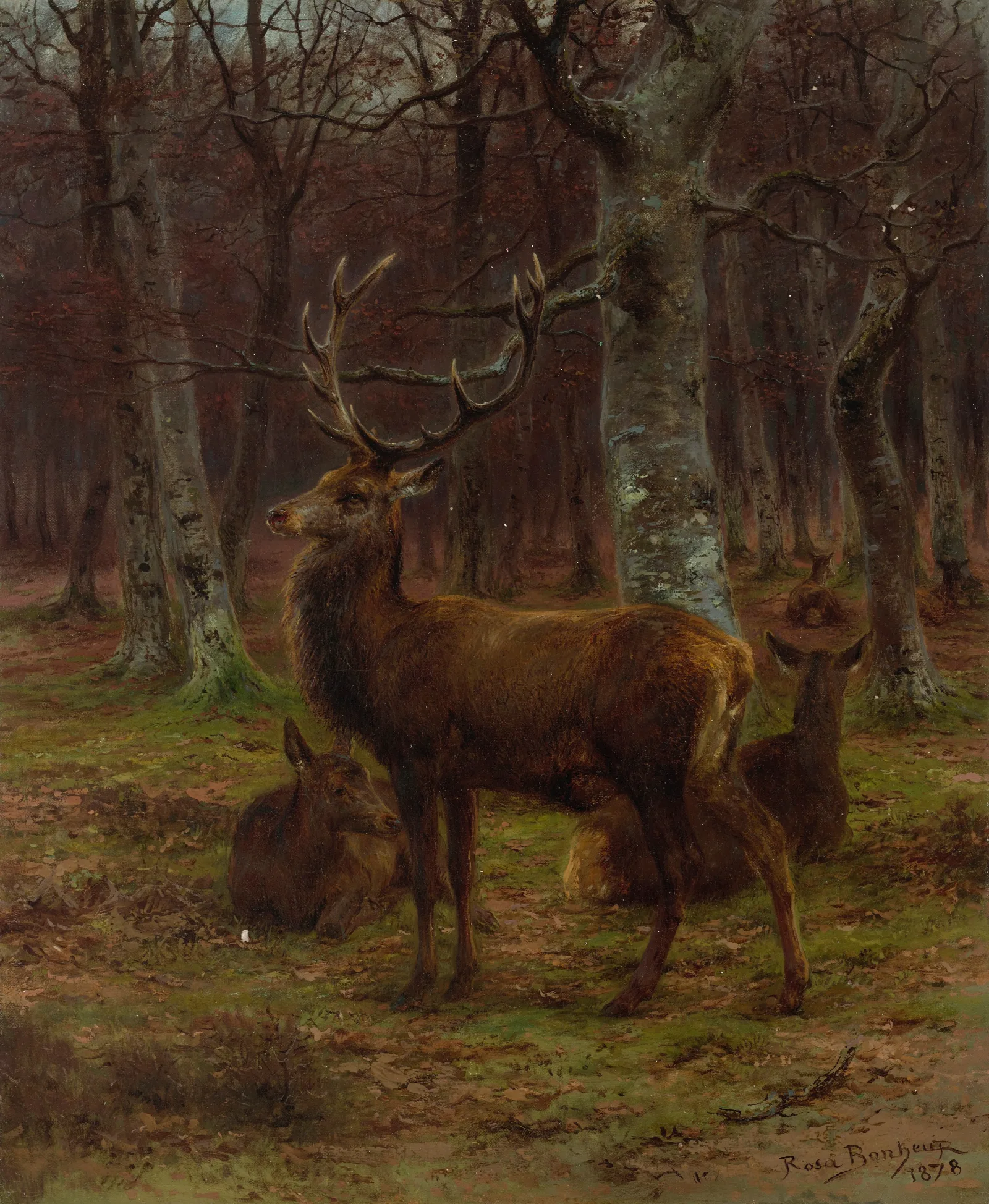 Cerf Et Biches Dans La Foret Automne Wall Art by Rosa Bonheur - Canvas Print