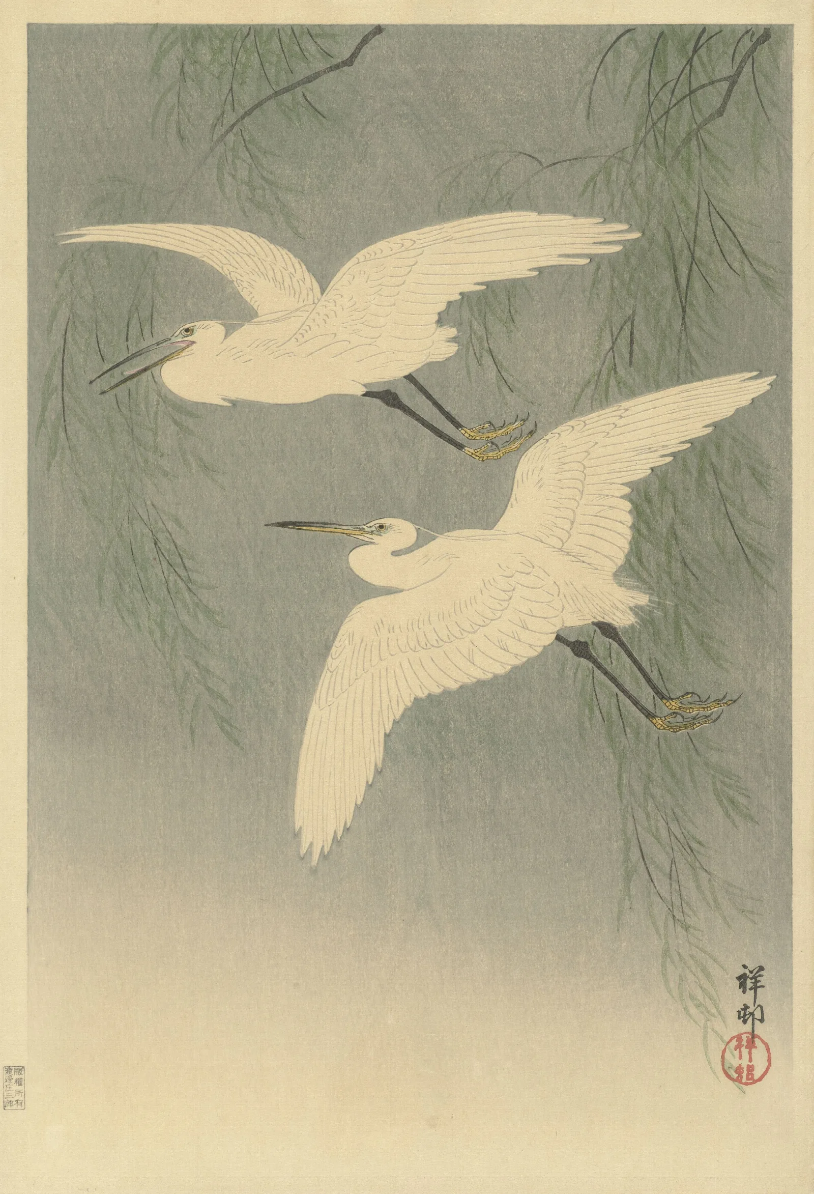 Little Egrets In Flight Wall Art by Ohara Koson - Canvas Print