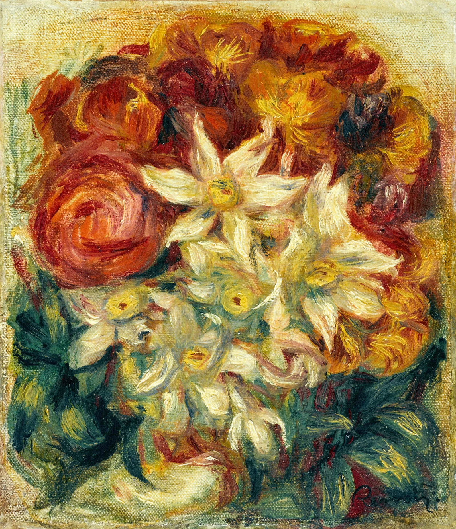 Bouquet De Narcisses Et De Roses Wall Art by Pierre-Auguste Renoir - Canvas Print