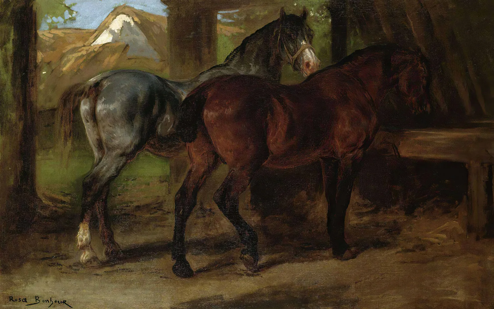 Two Horses In A Stable Wall Art by Rosa Bonheur - Canvas Print