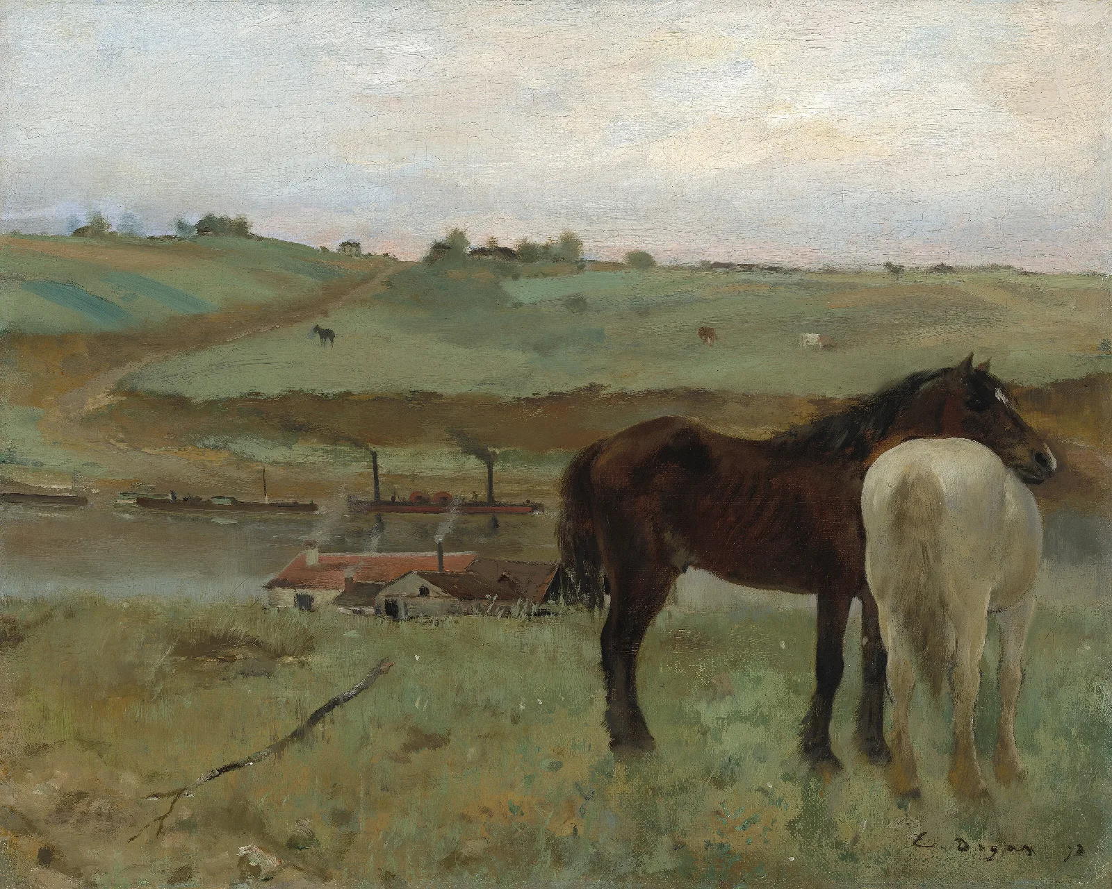 Horses In A Meadow Wall Art by Edgar Degas - Canvas Print