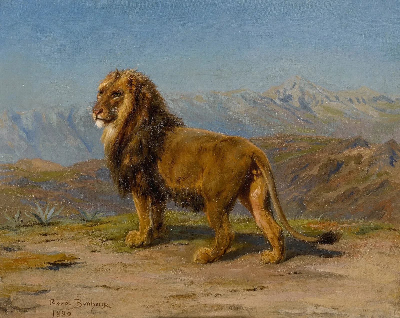 Lion In A Mountainous Landscape Wall Art by Rosa Bonheur - Canvas Print