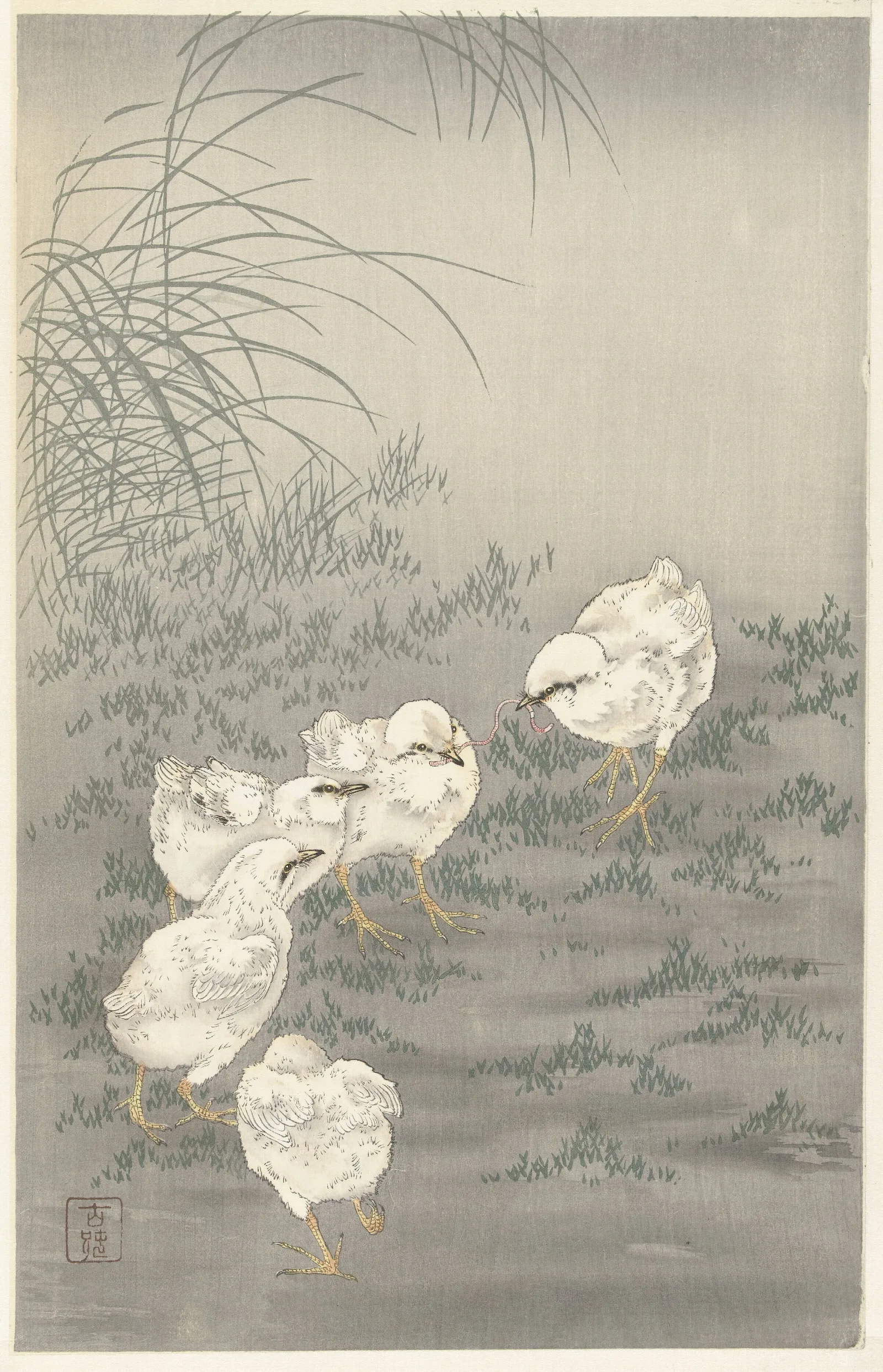 Five Chicks Wall Art by Ohara Koson - Canvas Print