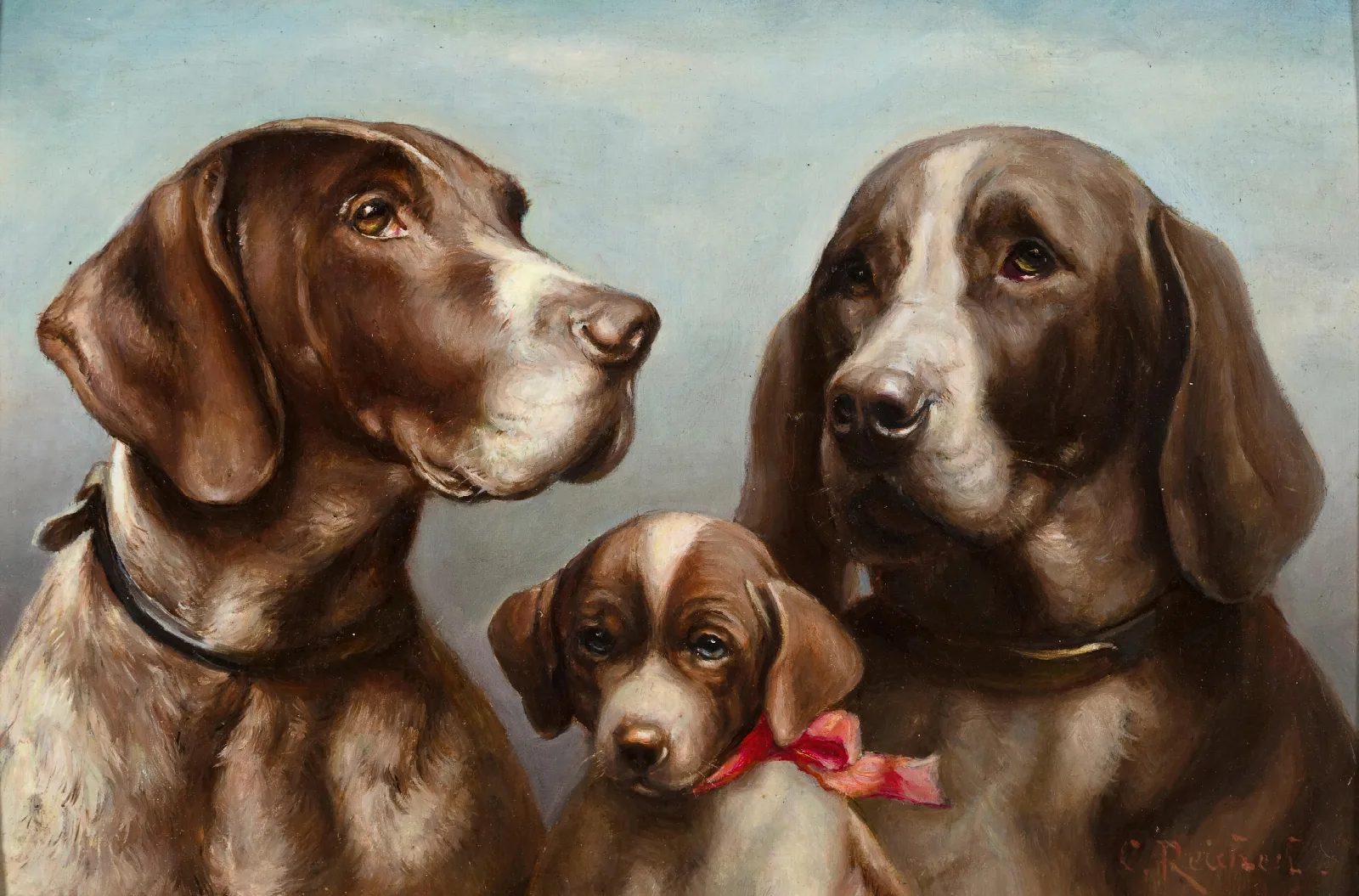 Family Of German Shorthaired Pointers Wall Art by Carl Reichert - Canvas Print