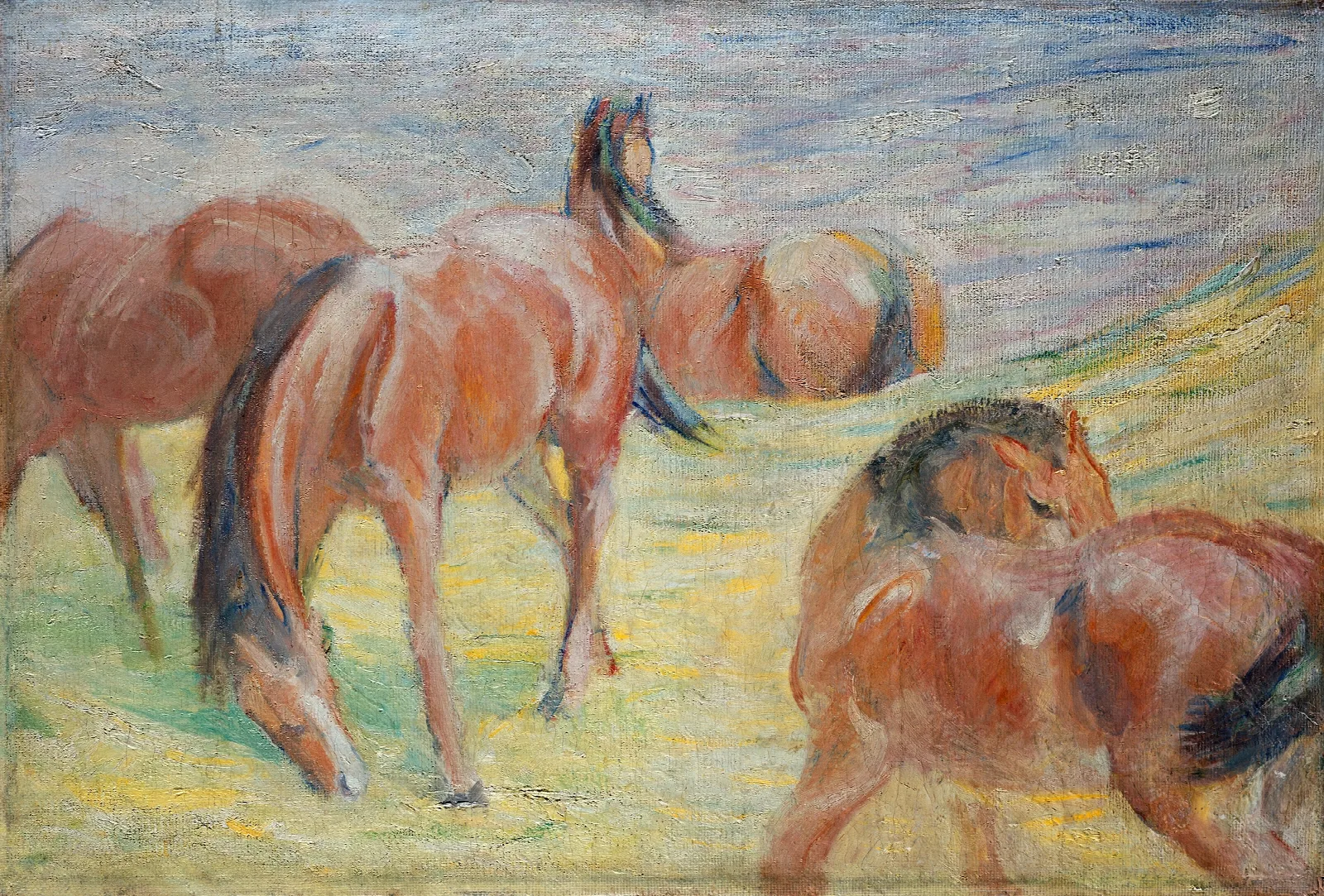 Grazing Horses I Wall Art by Franz Marc - Canvas Print