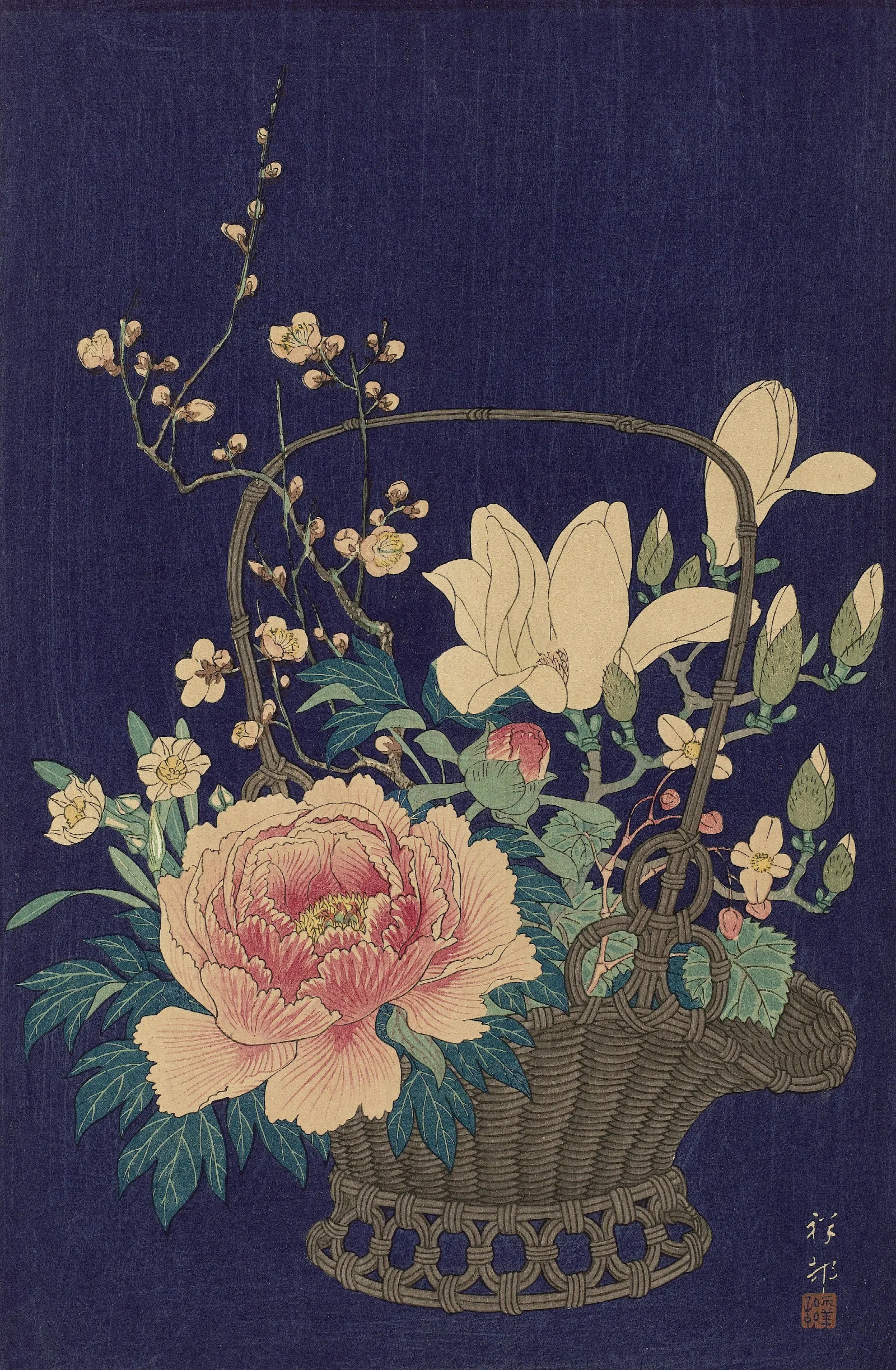 Bamboo Flowerbasket Wall Art by Ohara Koson - Canvas Print