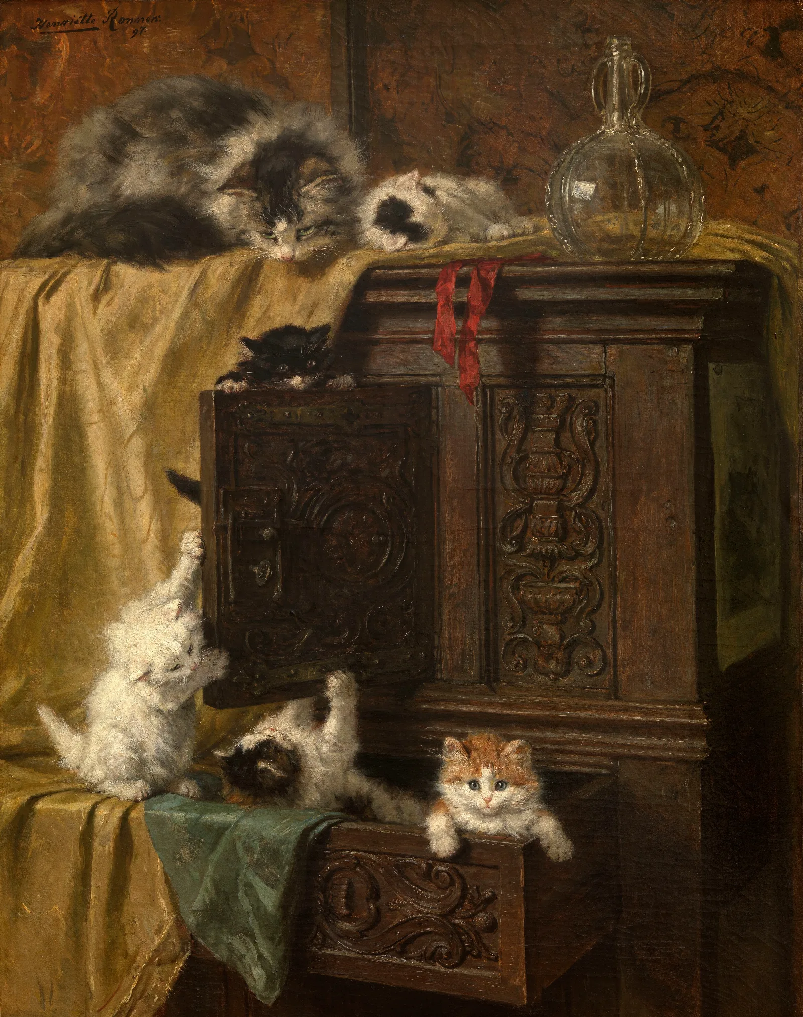 Misbehaving 3 Wall Art by Henriëtte Ronner-Knip - Canvas Print