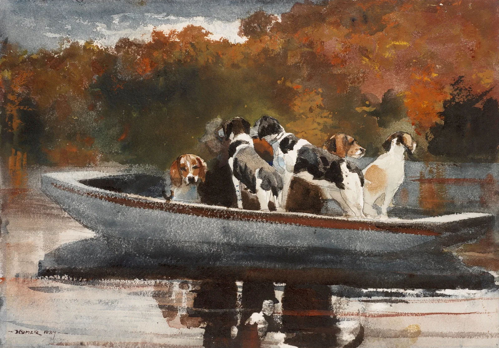 Hunting Dogs In Boat Waiting For The Start Wall Art by Winslow Homer - Canvas Print
