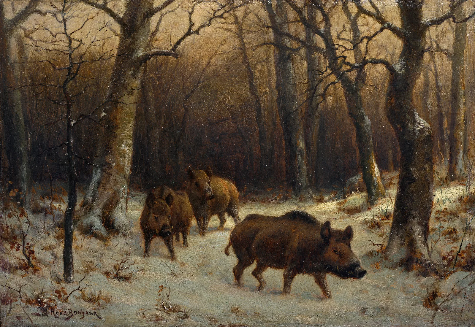Wild Boars In The Snow Wall Art by Rosa Bonheur - Canvas Print