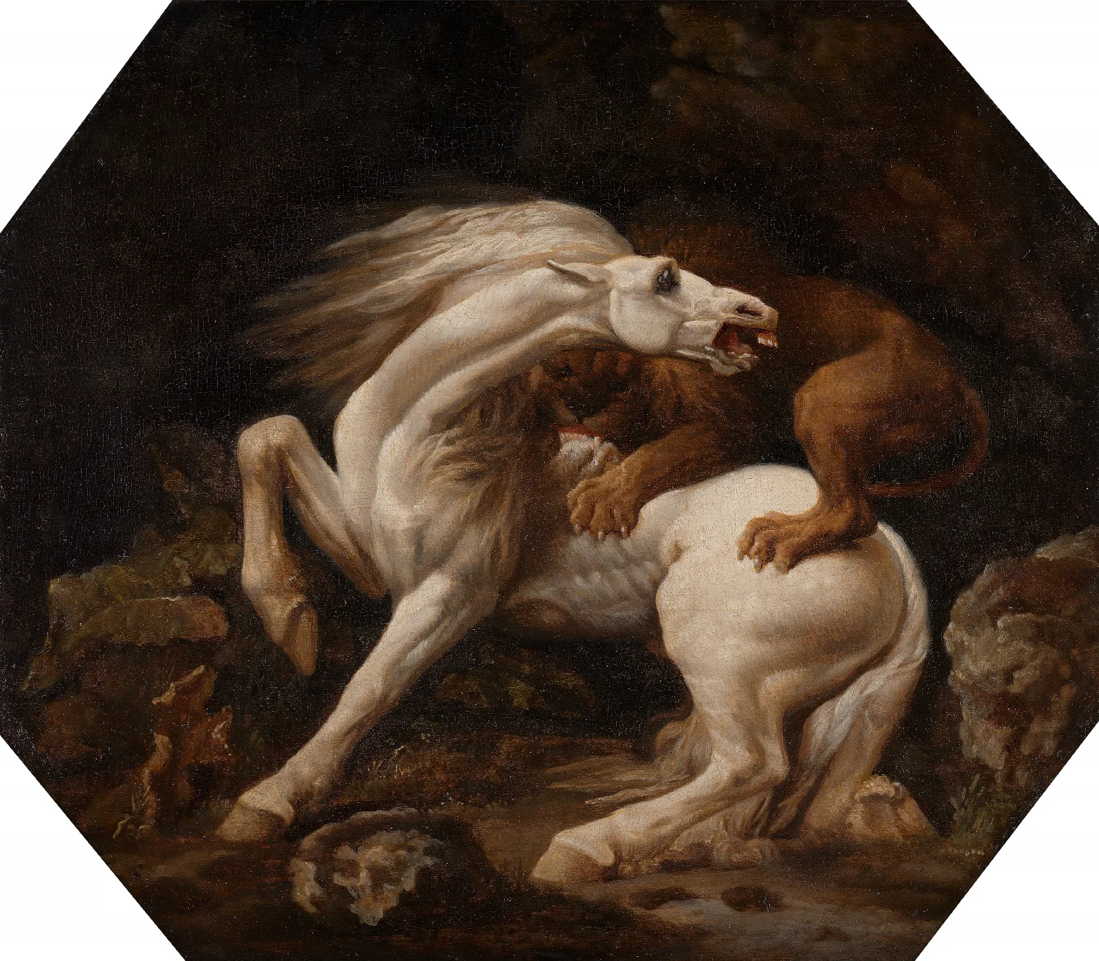 Horse Attacked By A Lion Wall Art by George Stubbs - Canvas Print