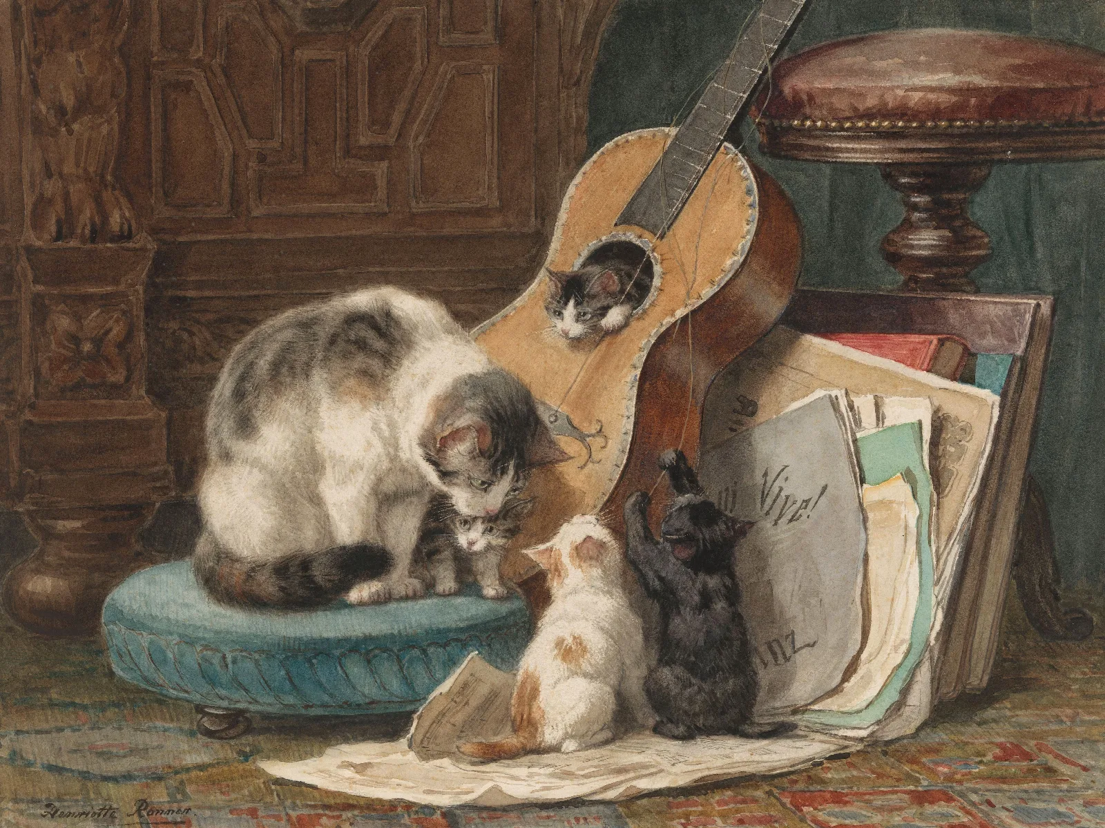 The Musicians 4 Wall Art by Henriëtte Ronner-Knip - Canvas Print