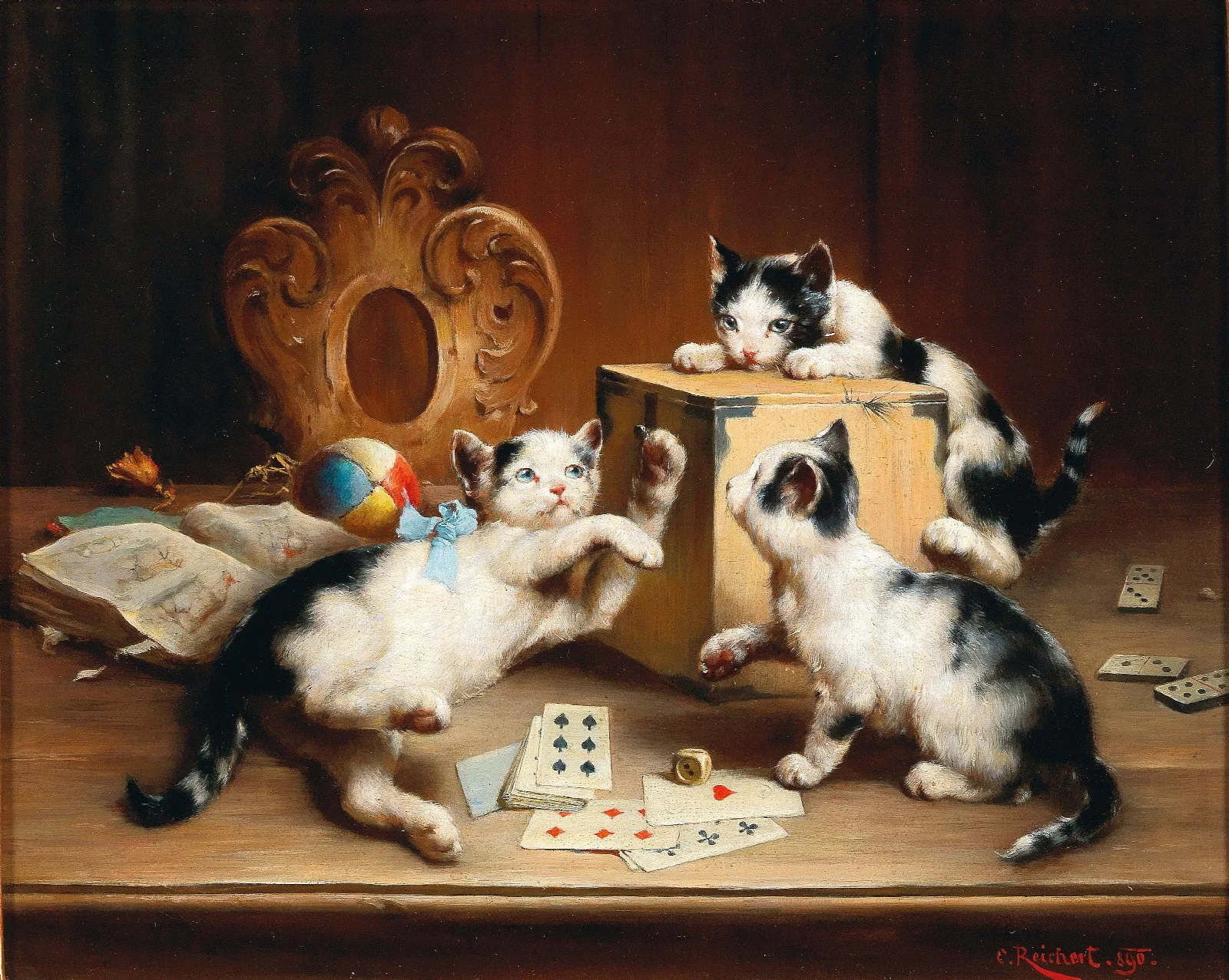 Playful Kittens Wall Art by Carl Reichert - Canvas Print