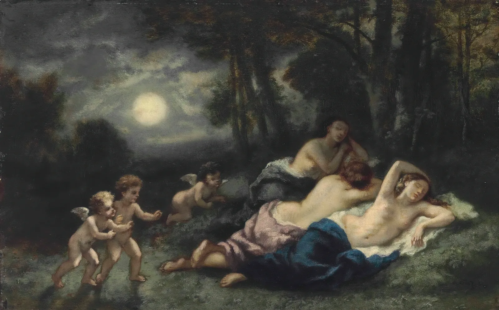 Le Sommeil Des Nymphes La Nuit Wall Art by Narcisse-Virgile Diaz de La Peña - Canvas Print