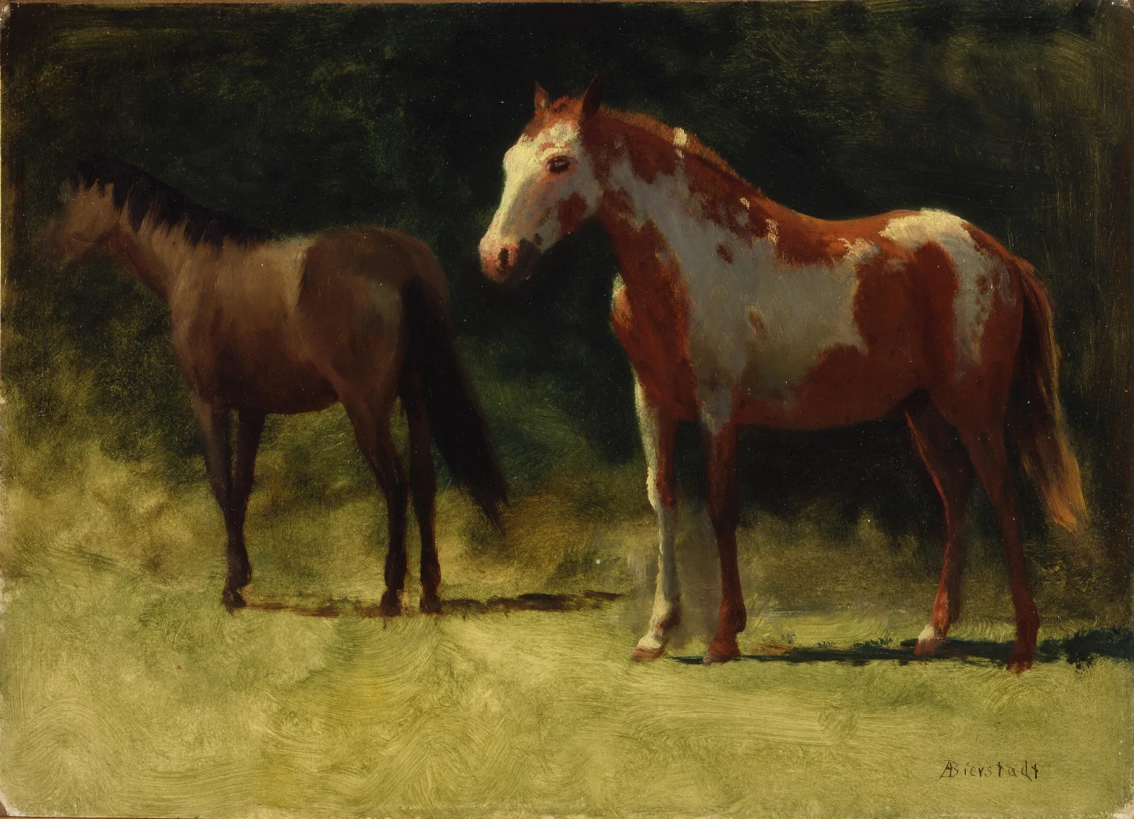 Two Horses 3 Wall Art by Albert Bierstadt - Canvas Print