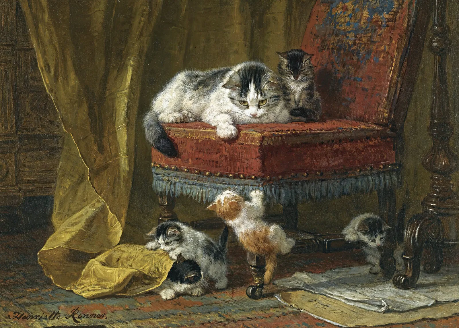 Mothers Pride 5 Wall Art by Henriëtte Ronner-Knip - Canvas Print