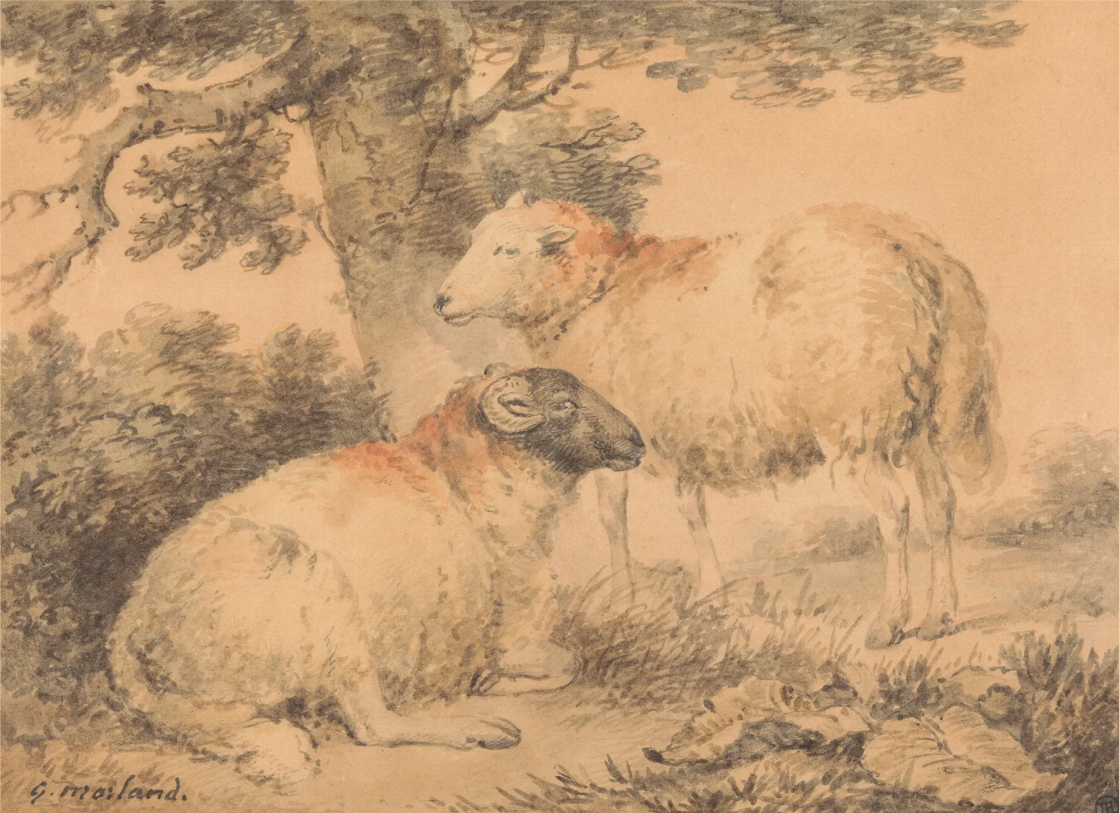 A Ram And Ewe In A Landscape Wall Art by George Morland - Canvas Print