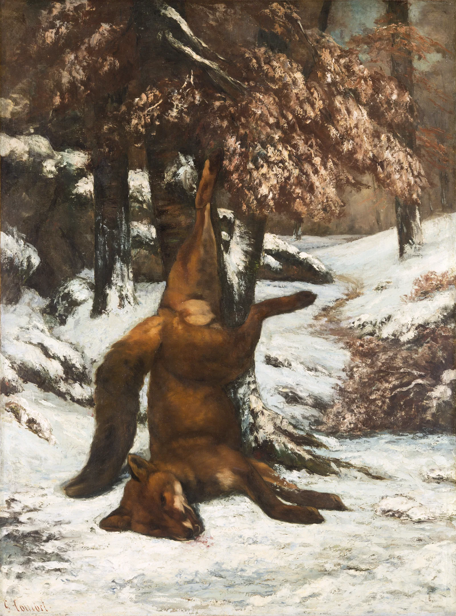 The Dead Fox Wall Art by Gustave Courbet - Canvas Print