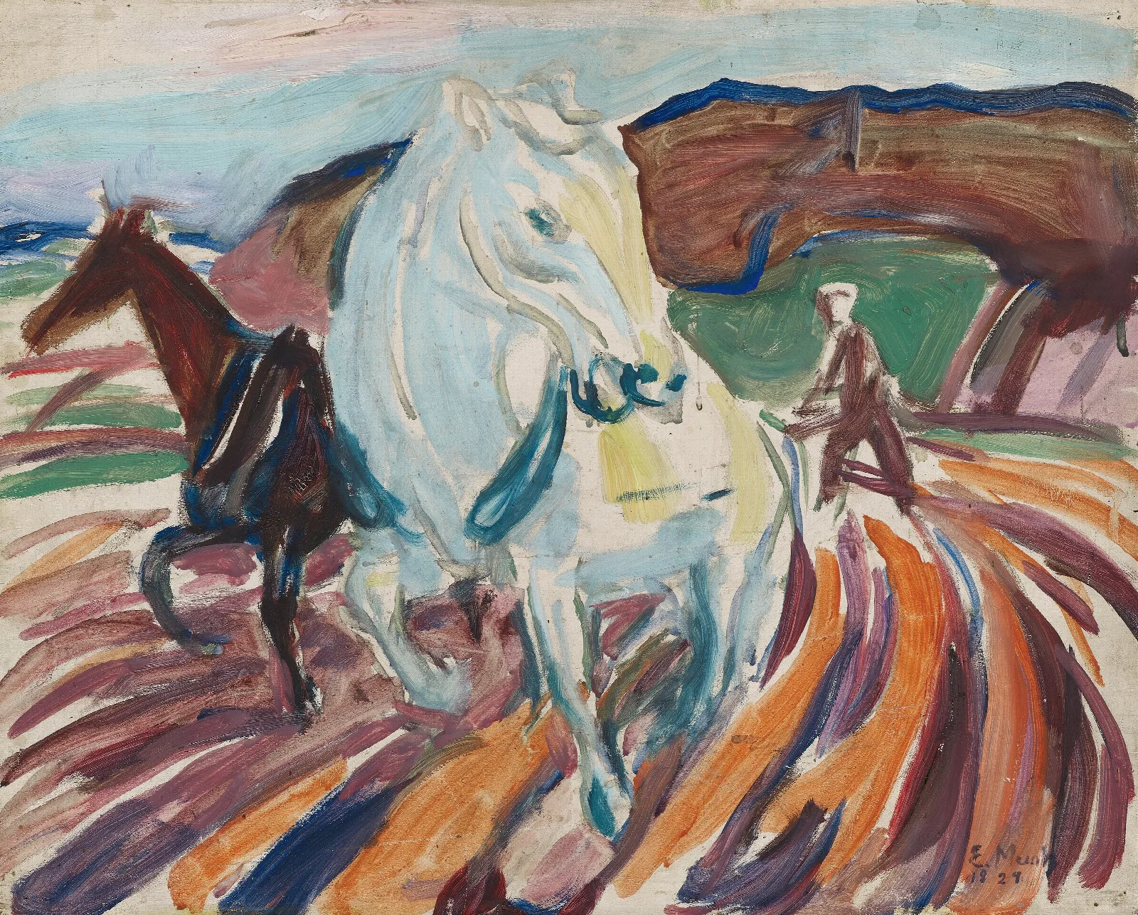Horses Ploughing Wall Art by Edvard Munch - Canvas Print