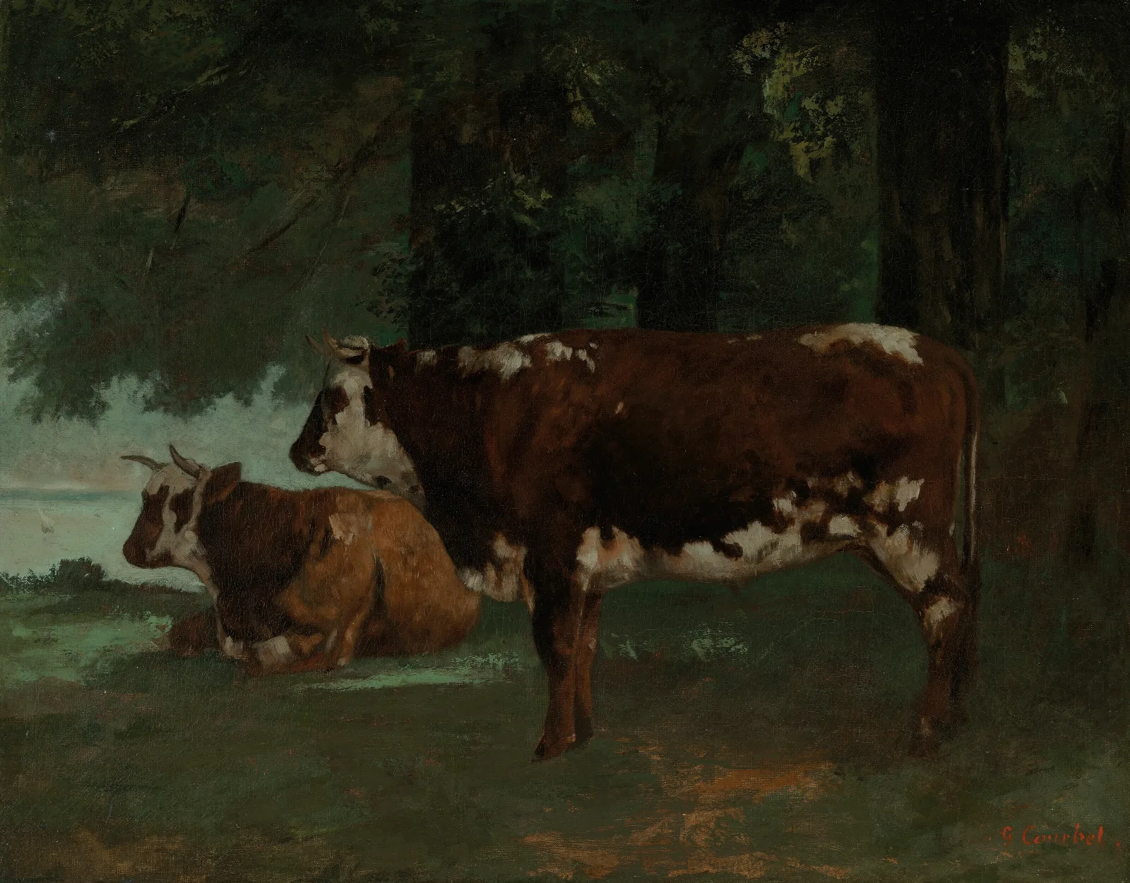 Deux Vaches A La Robe Marron Wall Art by Gustave Courbet - Canvas Print