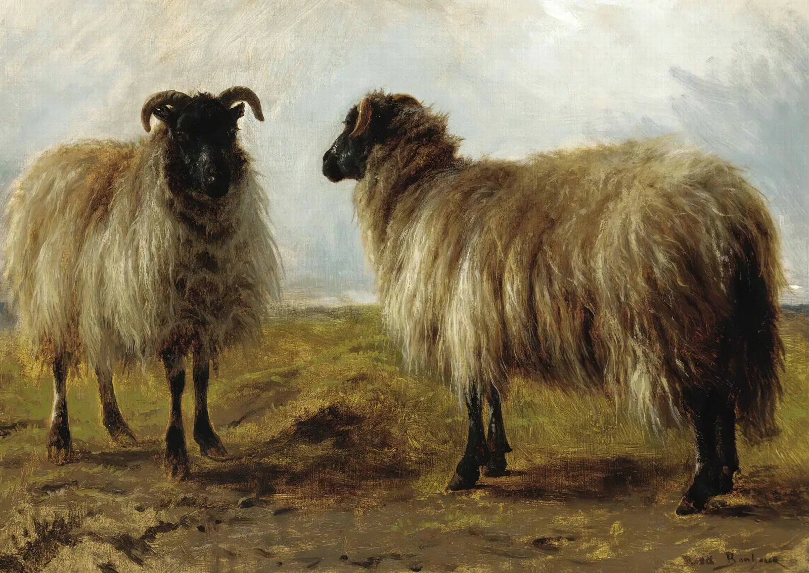 Two Rams In A Landscape Wall Art by Rosa Bonheur - Canvas Print