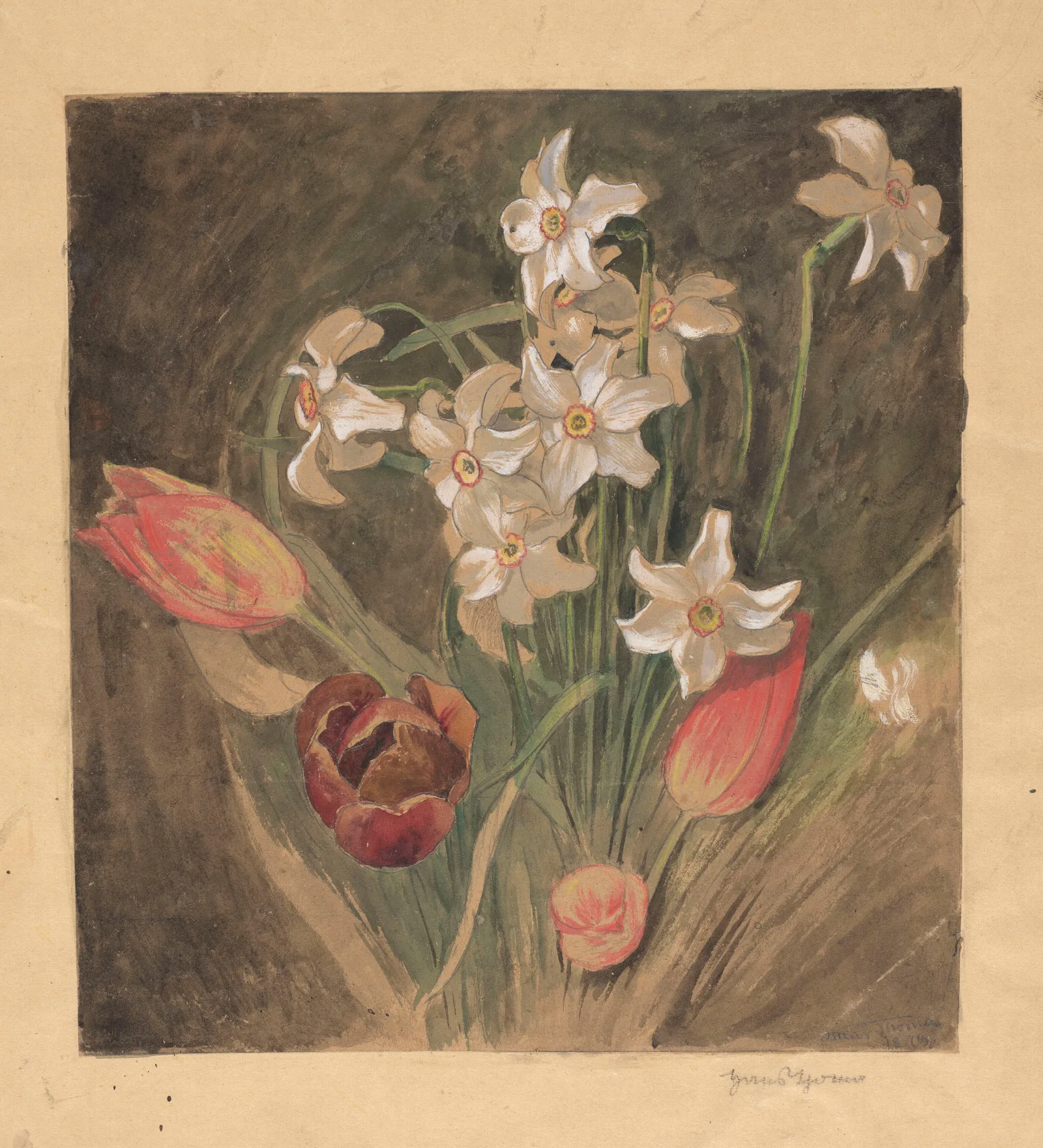 Daffodils And Tulips Wall Art by Hans Thoma - Canvas Print